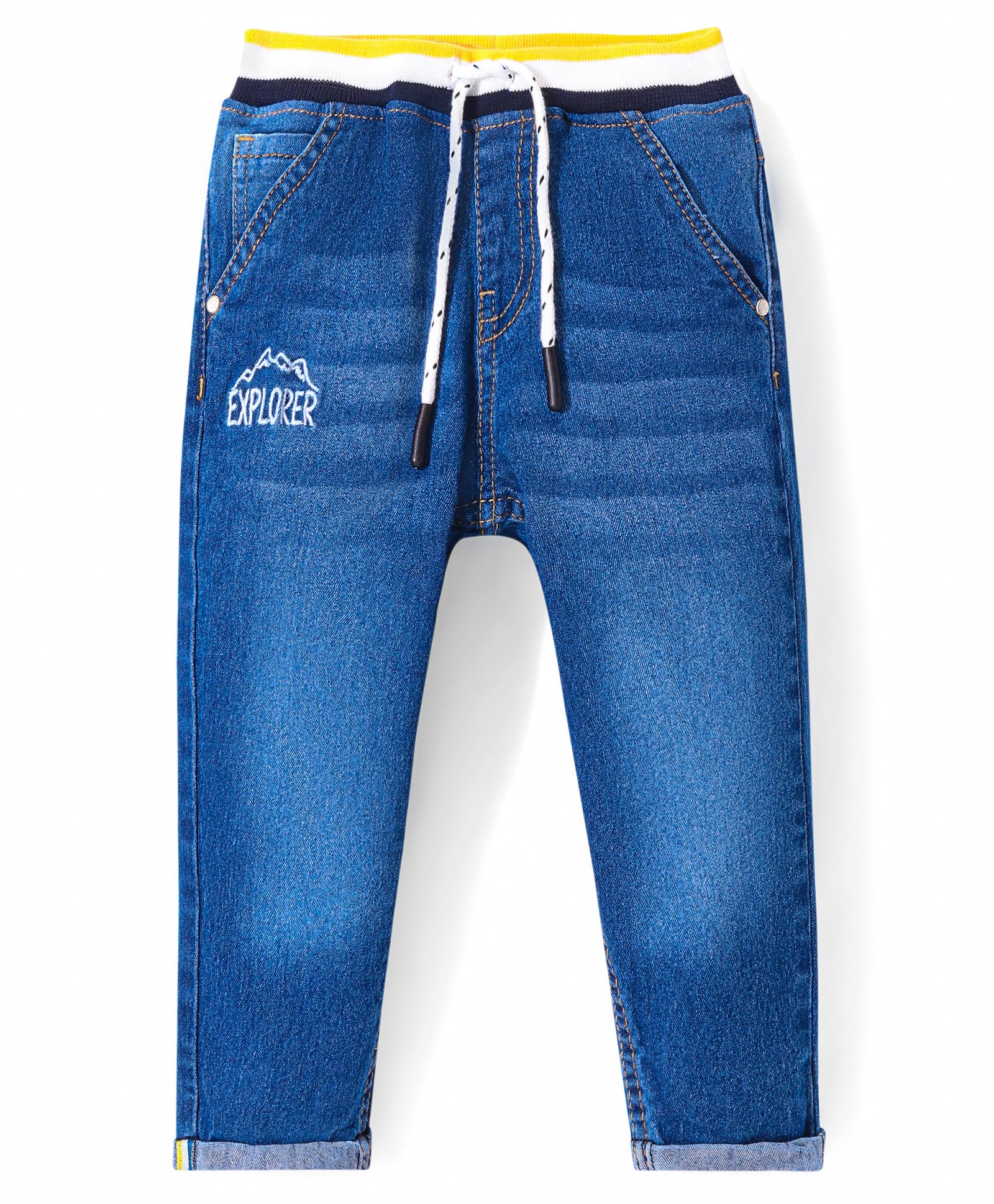 Babyhug Denim Full Length Washed Jeans with Stretch Text Print - Blue-picture-21