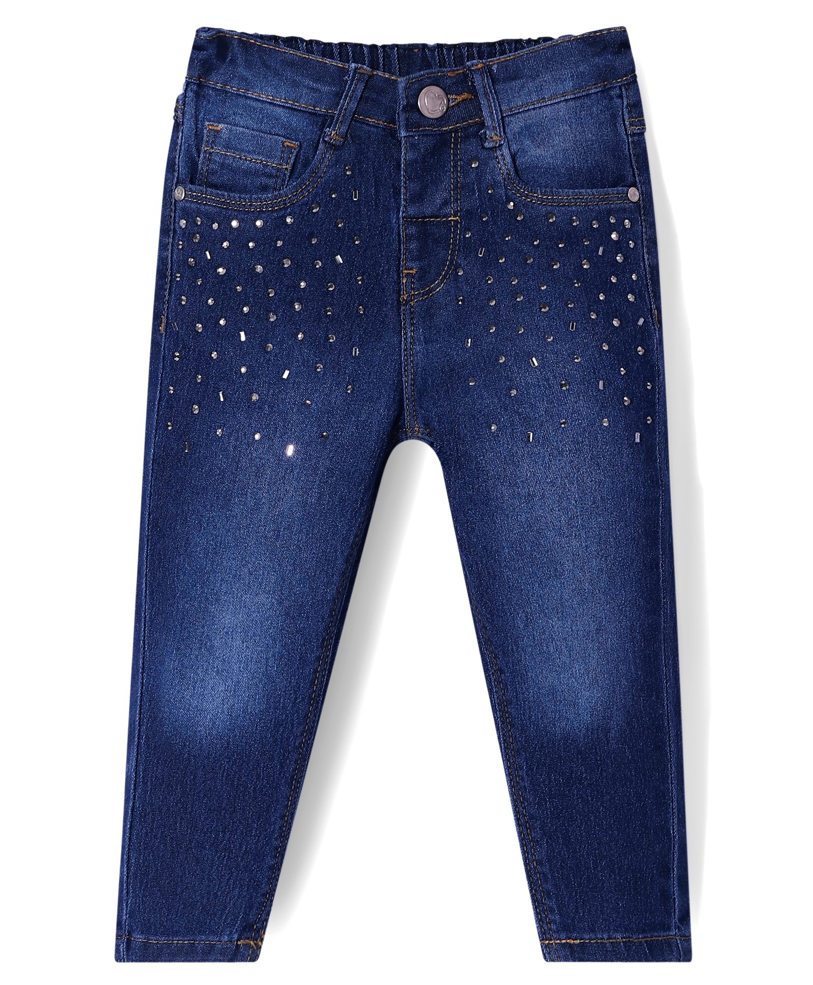 Babyhug Denim Full Length Solid Color Jeans with Beads Detailing - Navy Blue-picture-15