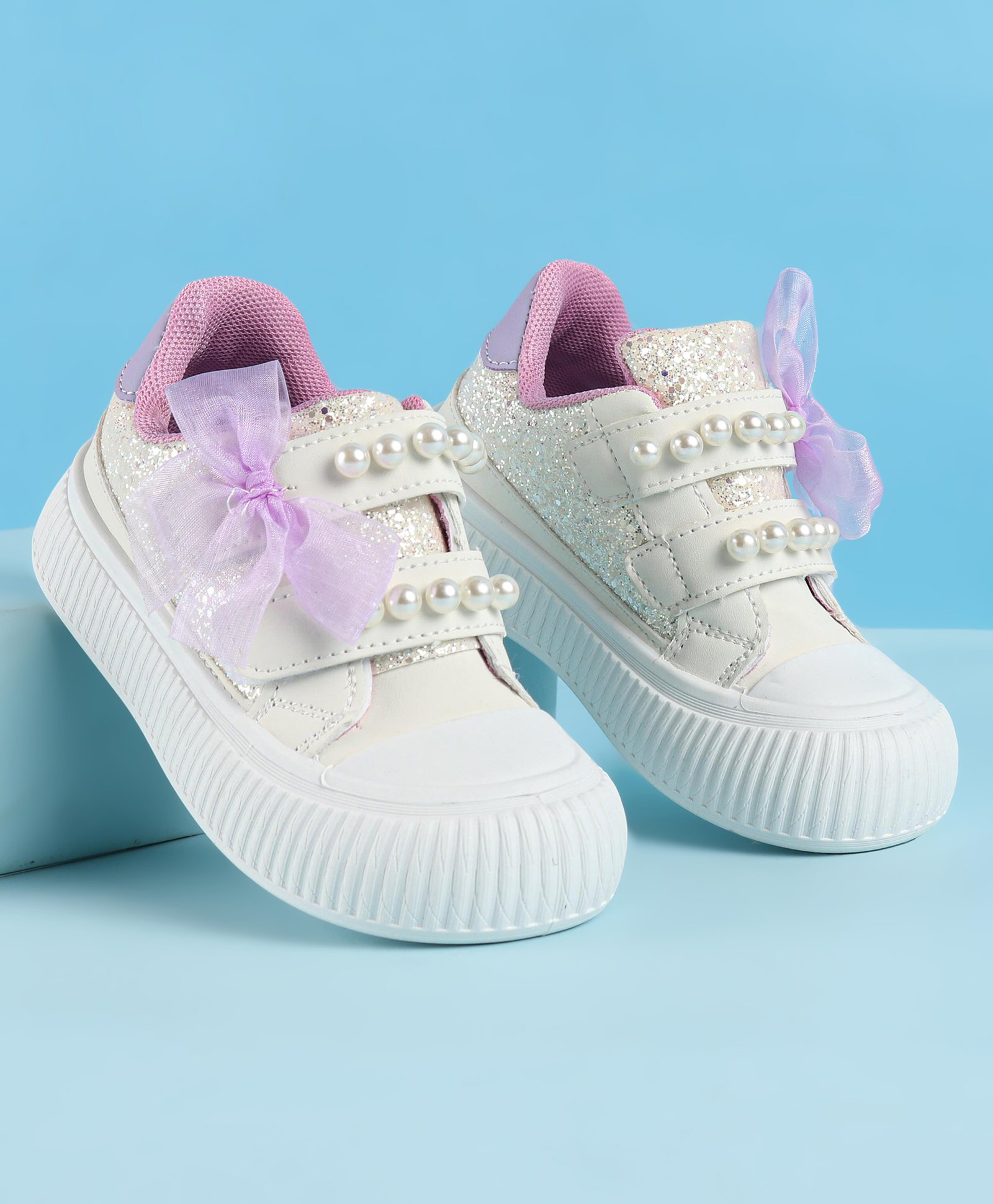 Babyoye Velcro Closure Casual Shoes With Bow & Beads Applique - Purple-picture-20