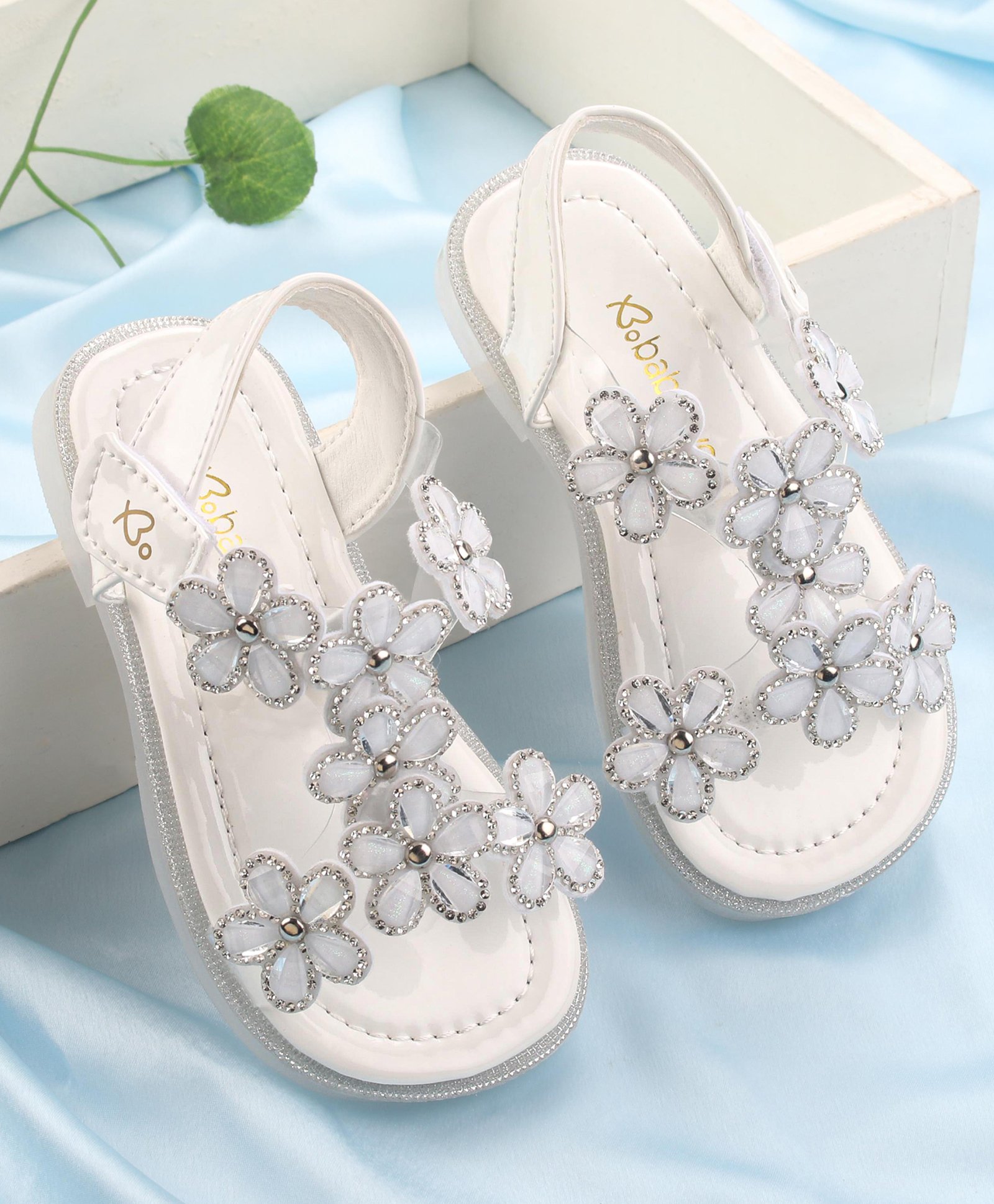 Babyoye Sandals with Velcro Closure & Floral Applique - White-picture-25