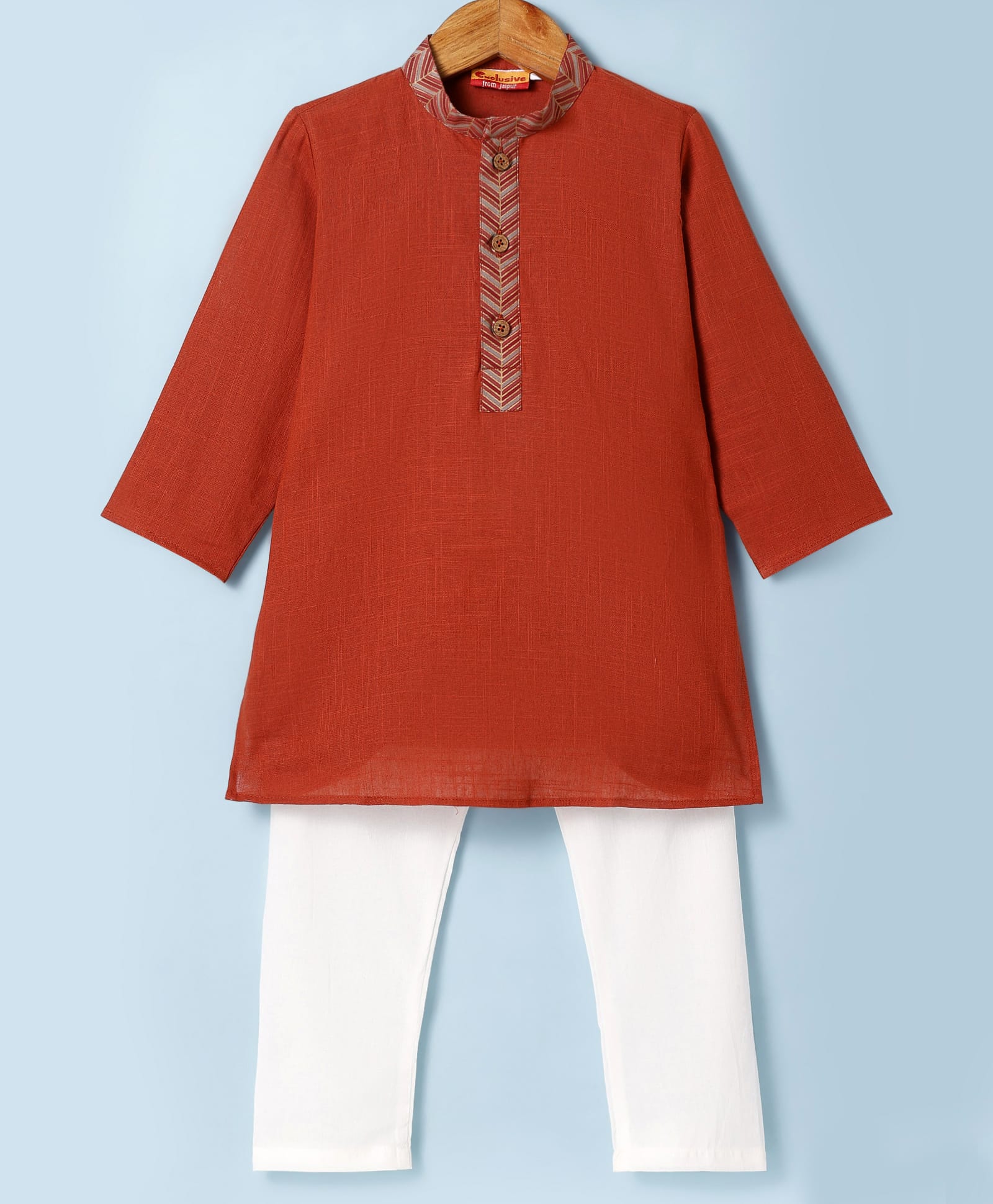 Exclusive from Jaipur Cotton Woven Full Sleeves Soild Kurta & Pyjama Set - Red-picture-27