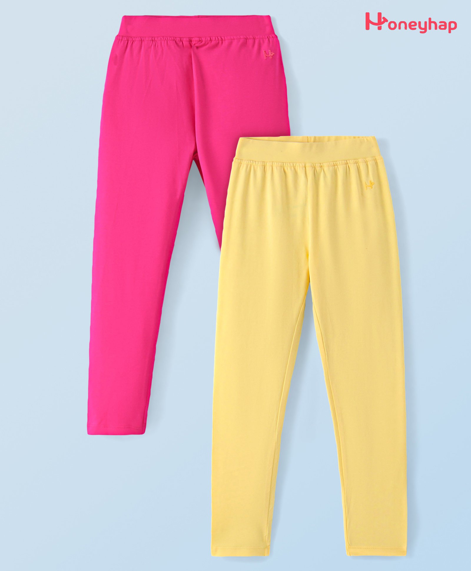 Honeyhap Premium Cotton Elastane Single Jersey Solid Color Leggings with Bio Finish Pack of 2 - Banana Cream & Pink Cosmos-picture-19
