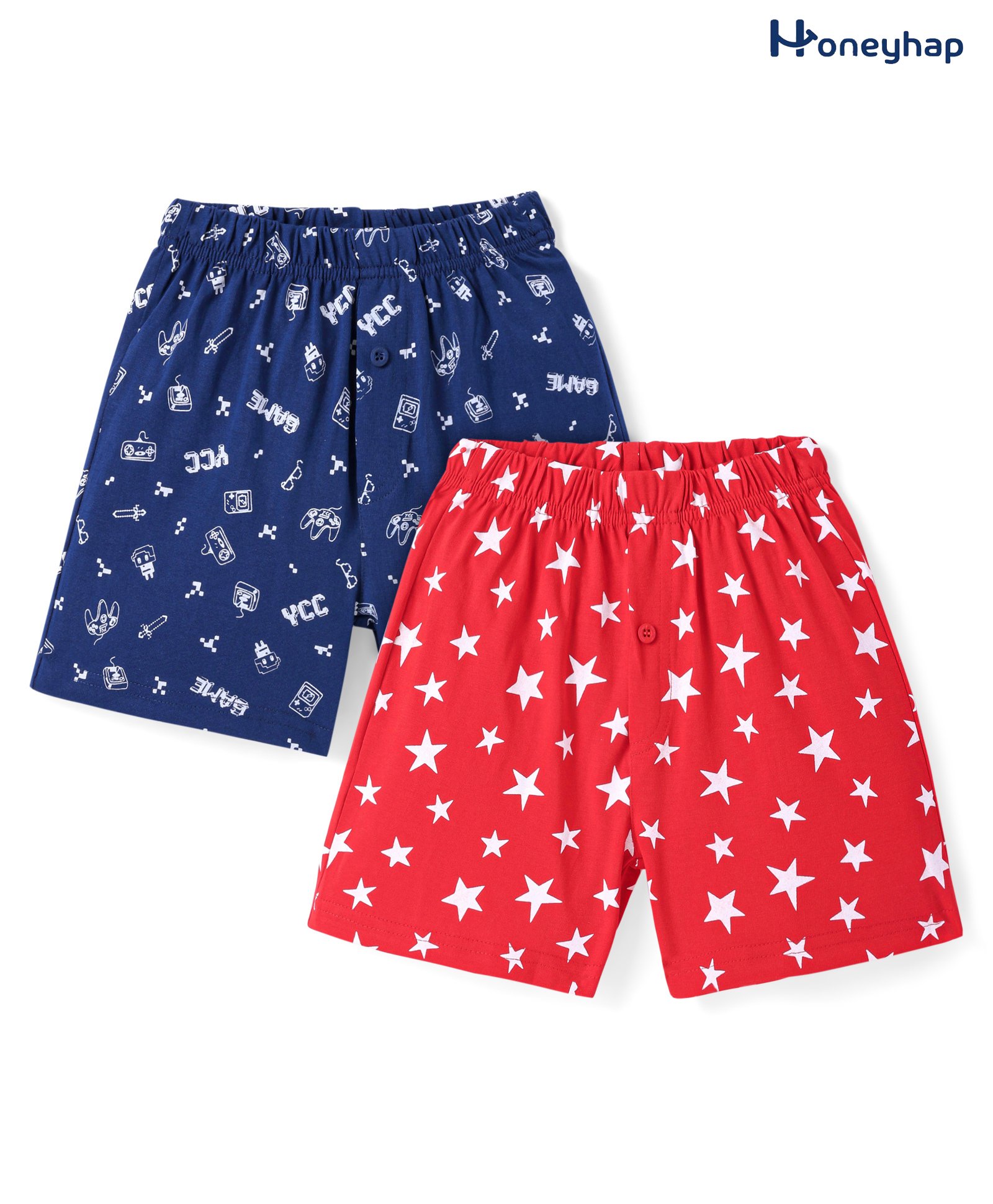Honeyhap Premium 100% Cotton Knit Boxers with Bio Finish & Sports Theme Print Pack of 2 - Navy Peony & Savvy Red-image-13