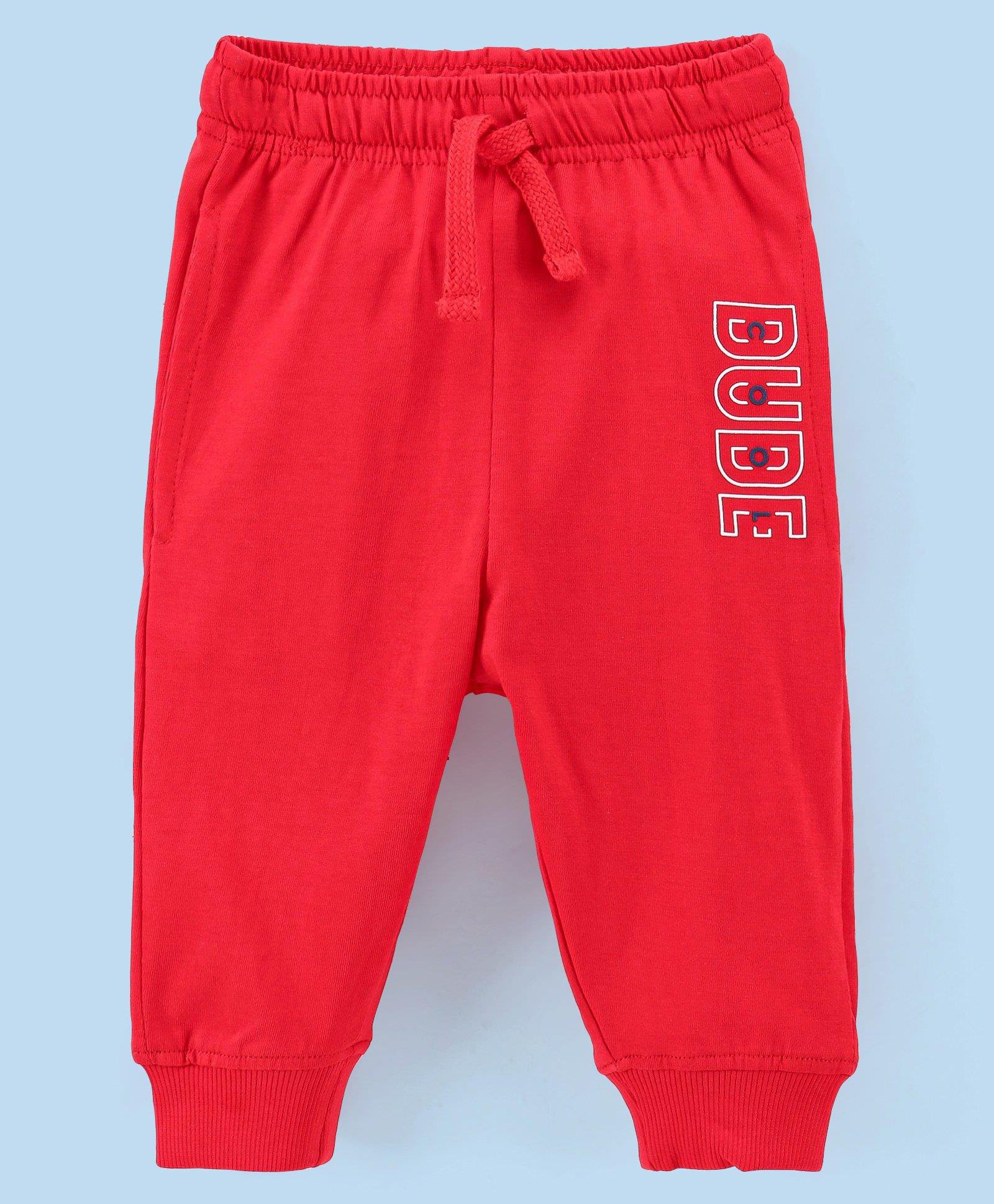 Doreme Single Jersey Knit Full Length Lounge Pant with Text Print - Red-picture-18