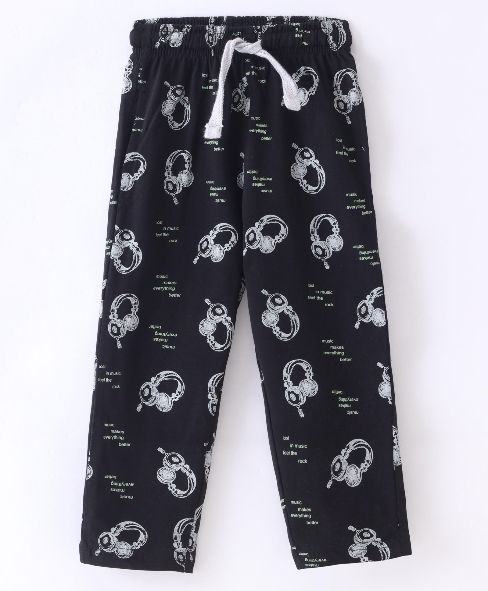 Doreme Single Jersey Full Length Track Pant with Headphone Print - Black-image-34
