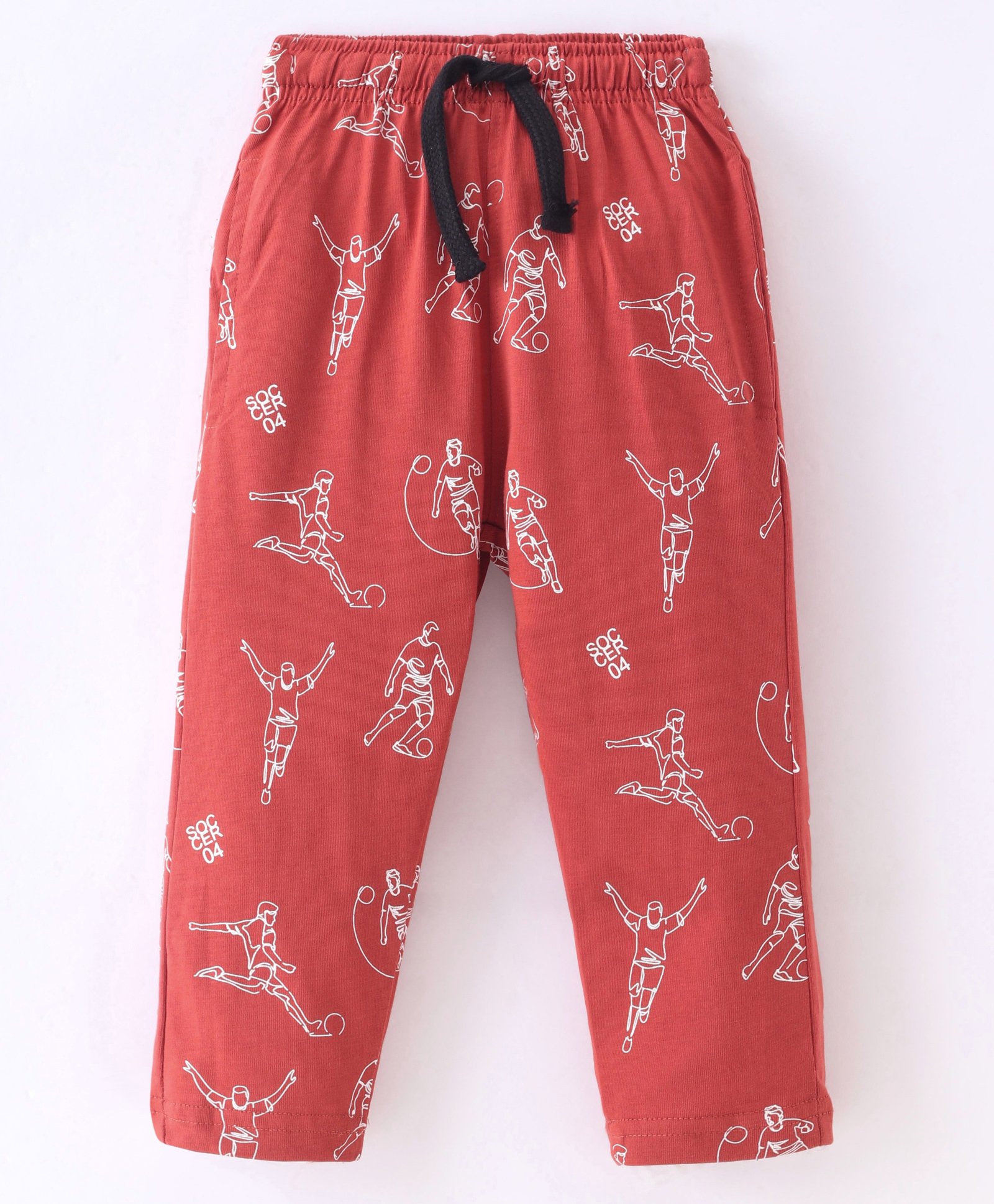 Doreme Single Jersey Full Length Track Pant with Football Print - Red-picture-27