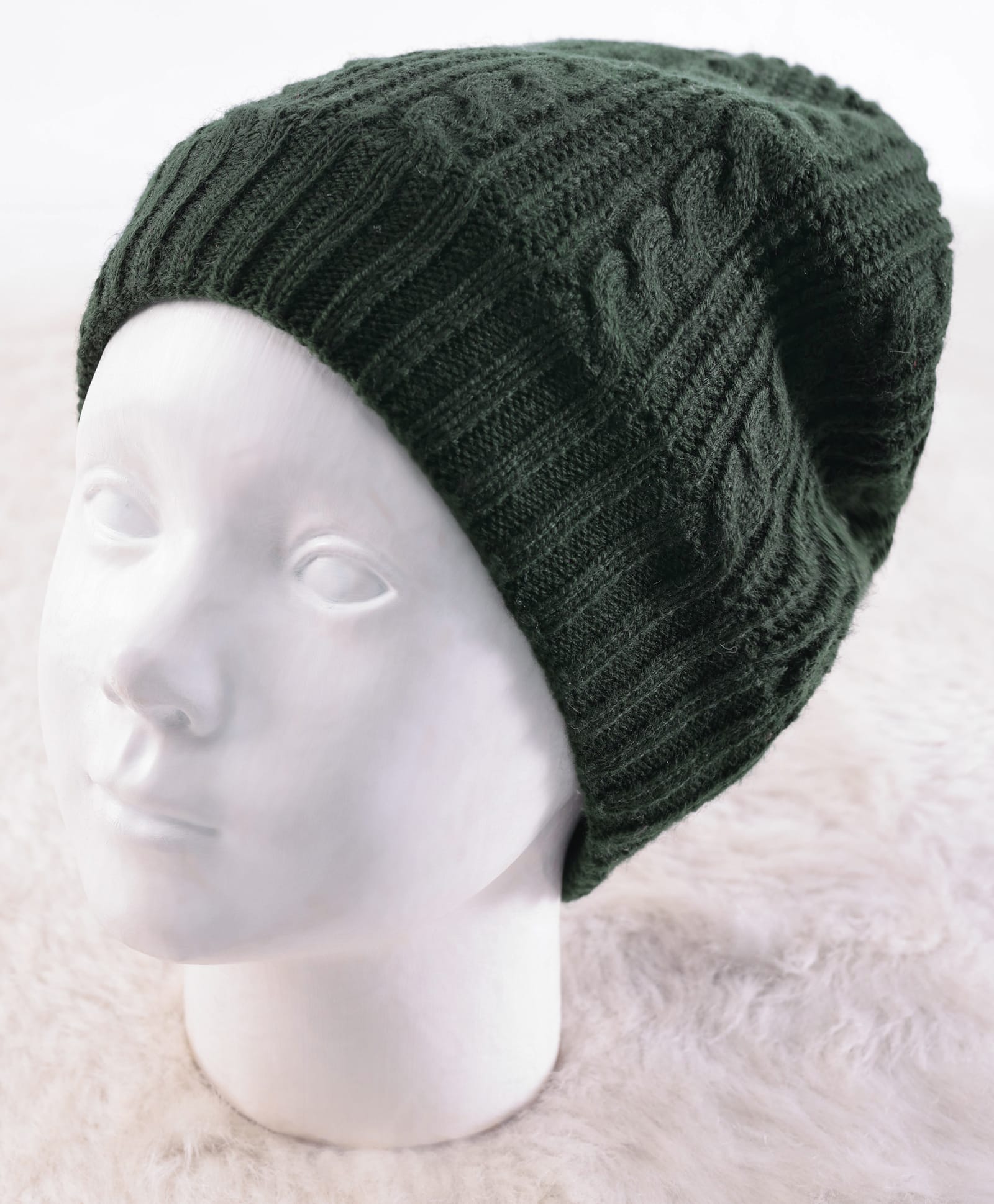 Pine Kids Knit Cable Design Winter Cap - Dark Green-picture-34