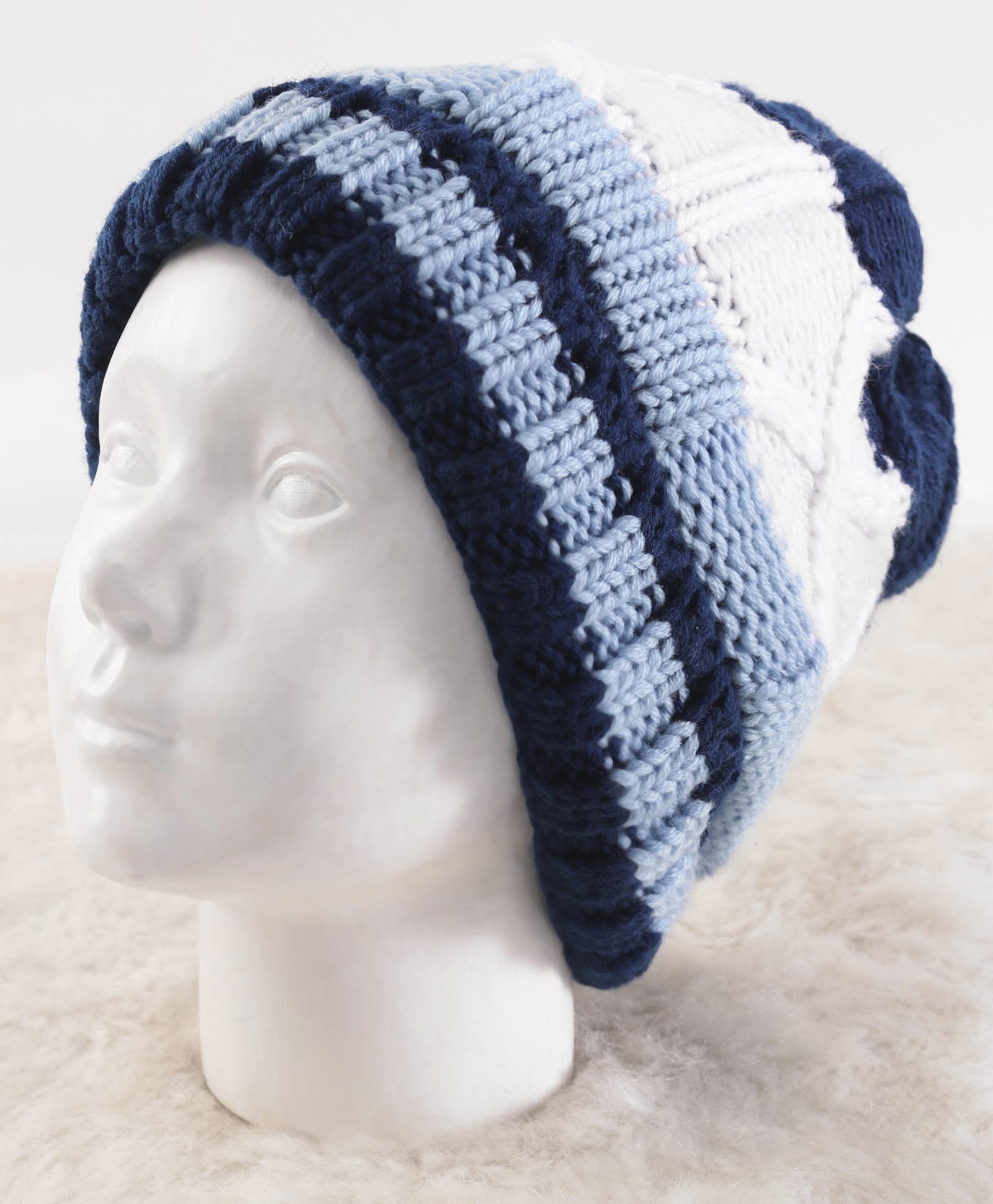 Pine Kids Knit Stripe Design Winter Cap - White & Blue-picture-4