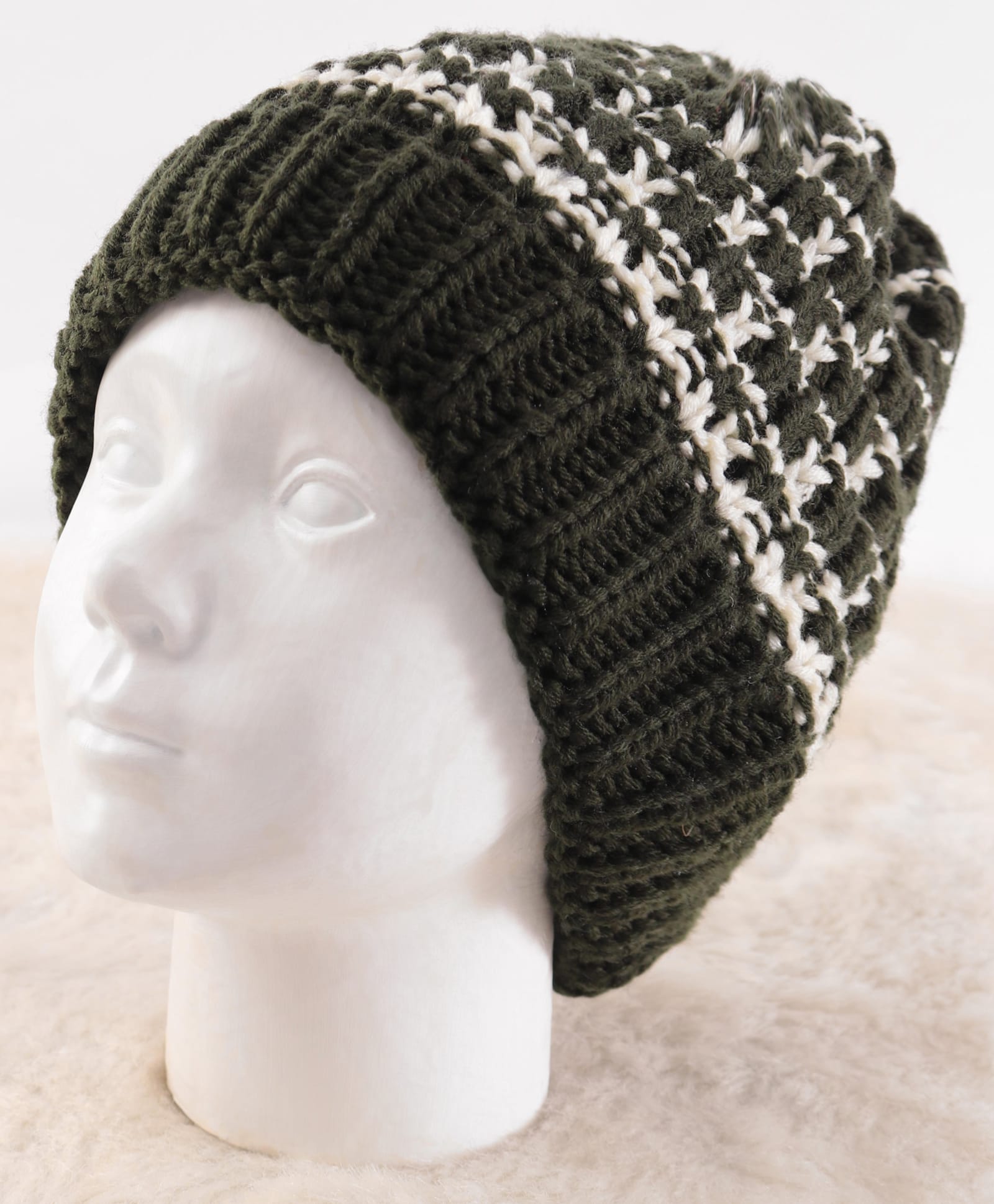 Pine Kids Knit Net Design Winter Cap - Dark Green-picture-29