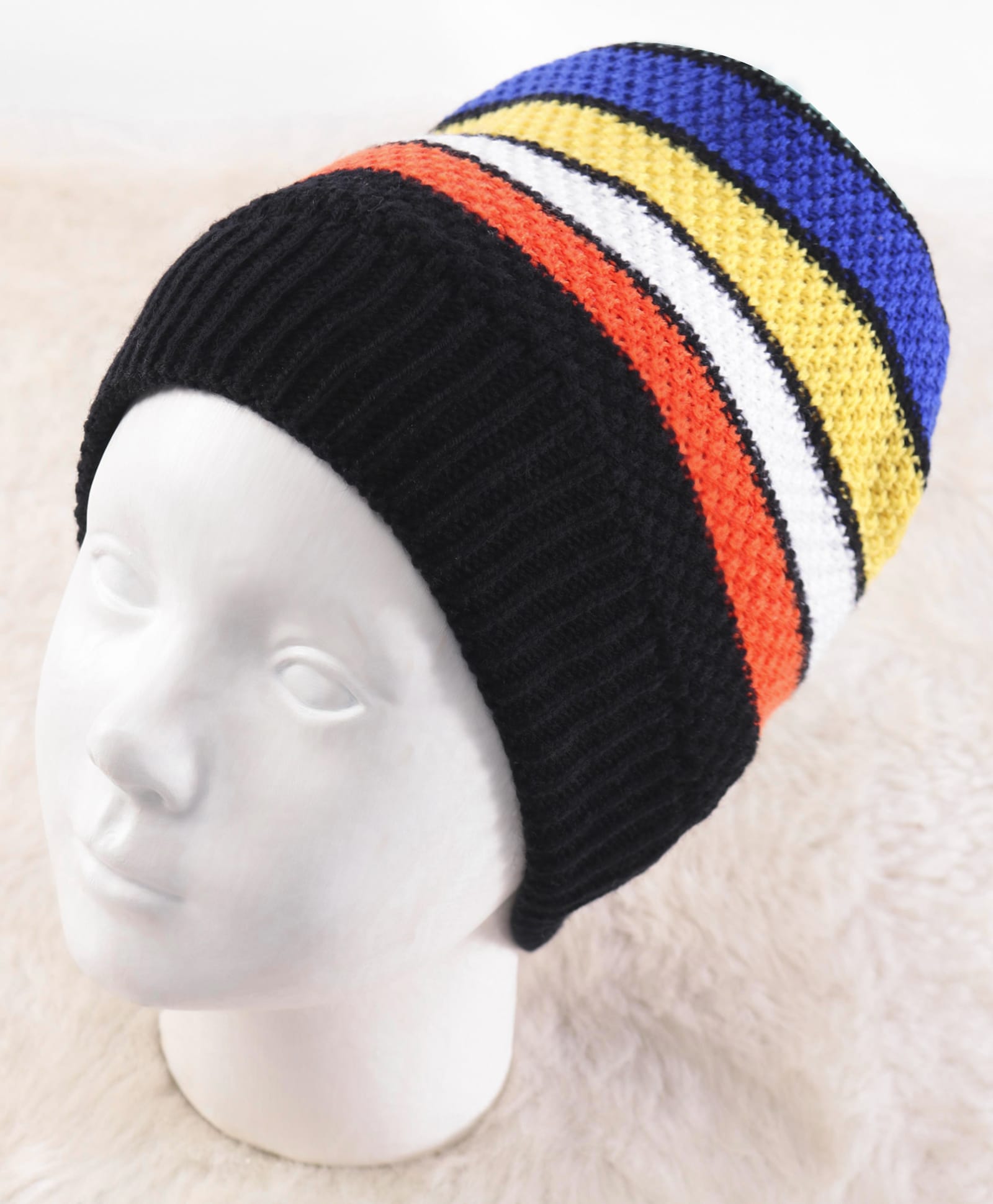 Pine Kids Knit Striped Designed Winter Cap - Black & Blue-picture-36