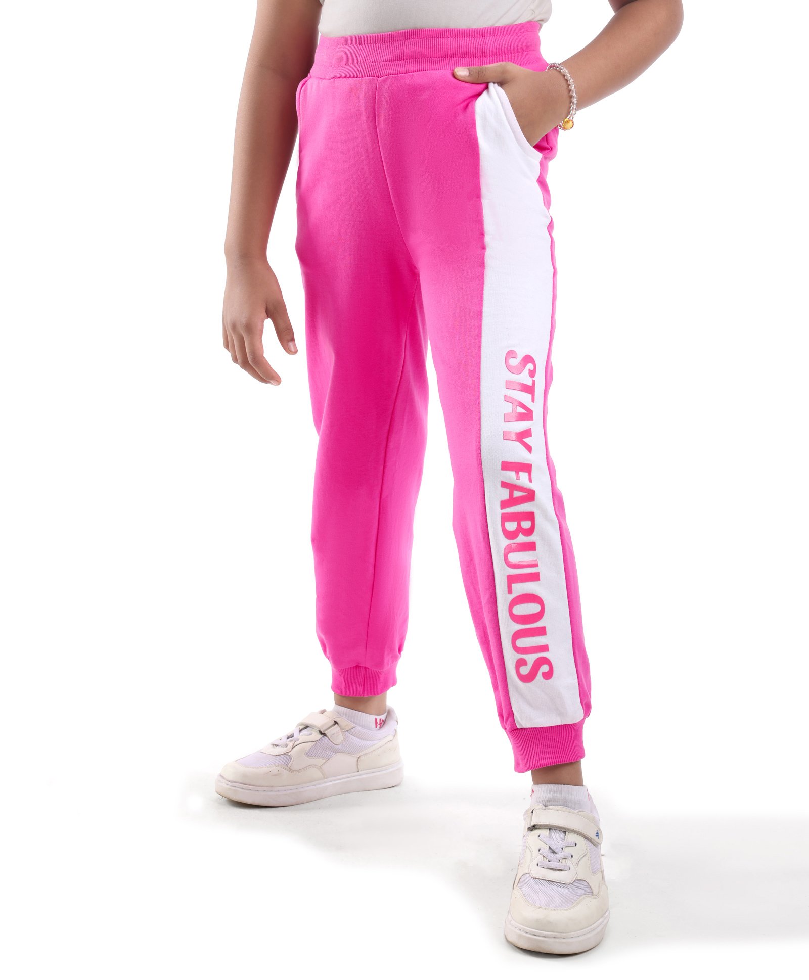 Honeyhap Premium 100% Cotton Cut & Sew Full Length Lounge Pants With Bio Finish - Carmine Rose Pink & Bright White-image-48