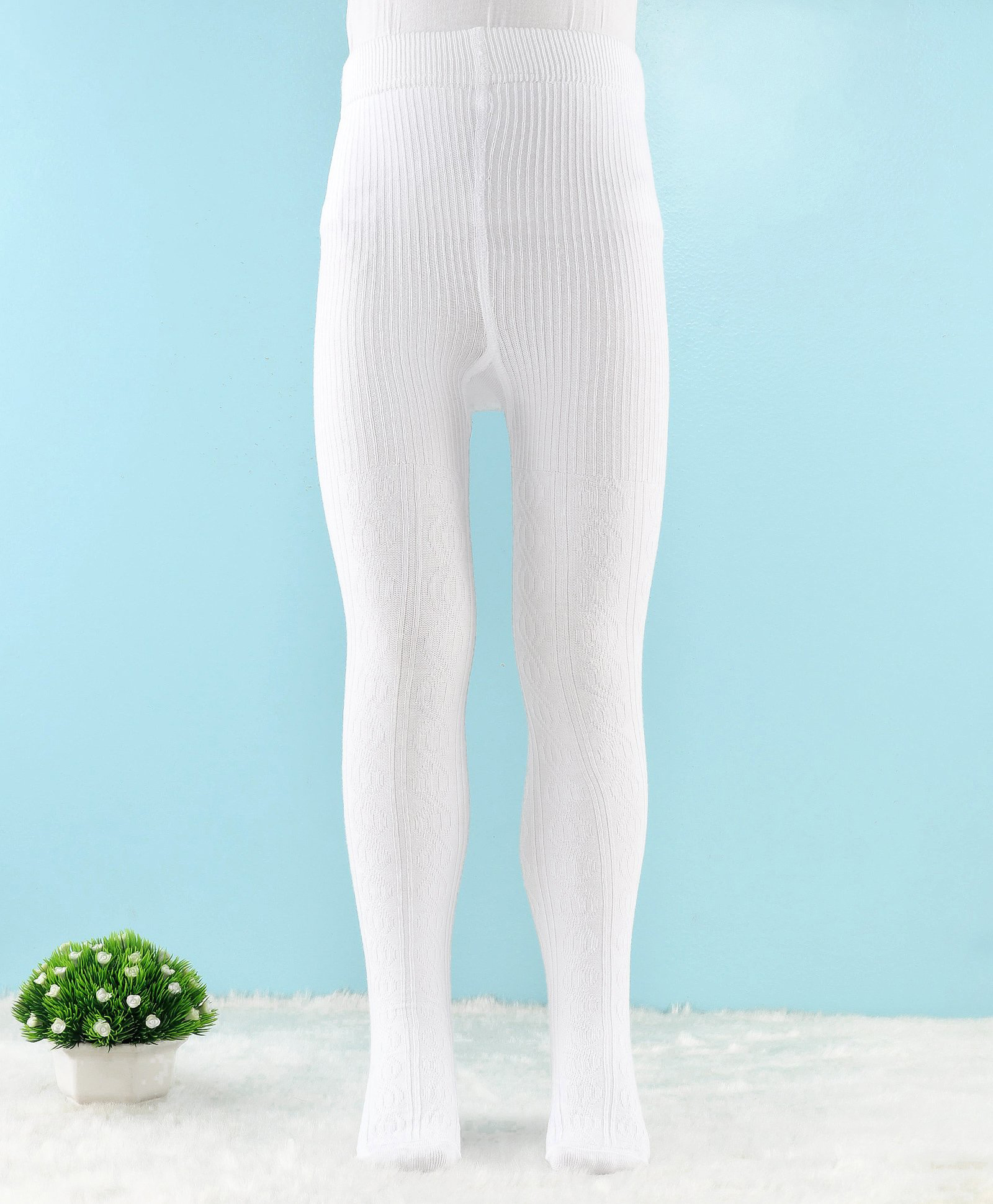 Mustang Cotton Knit Full Length Solid Color Footie Tights - White-image-30