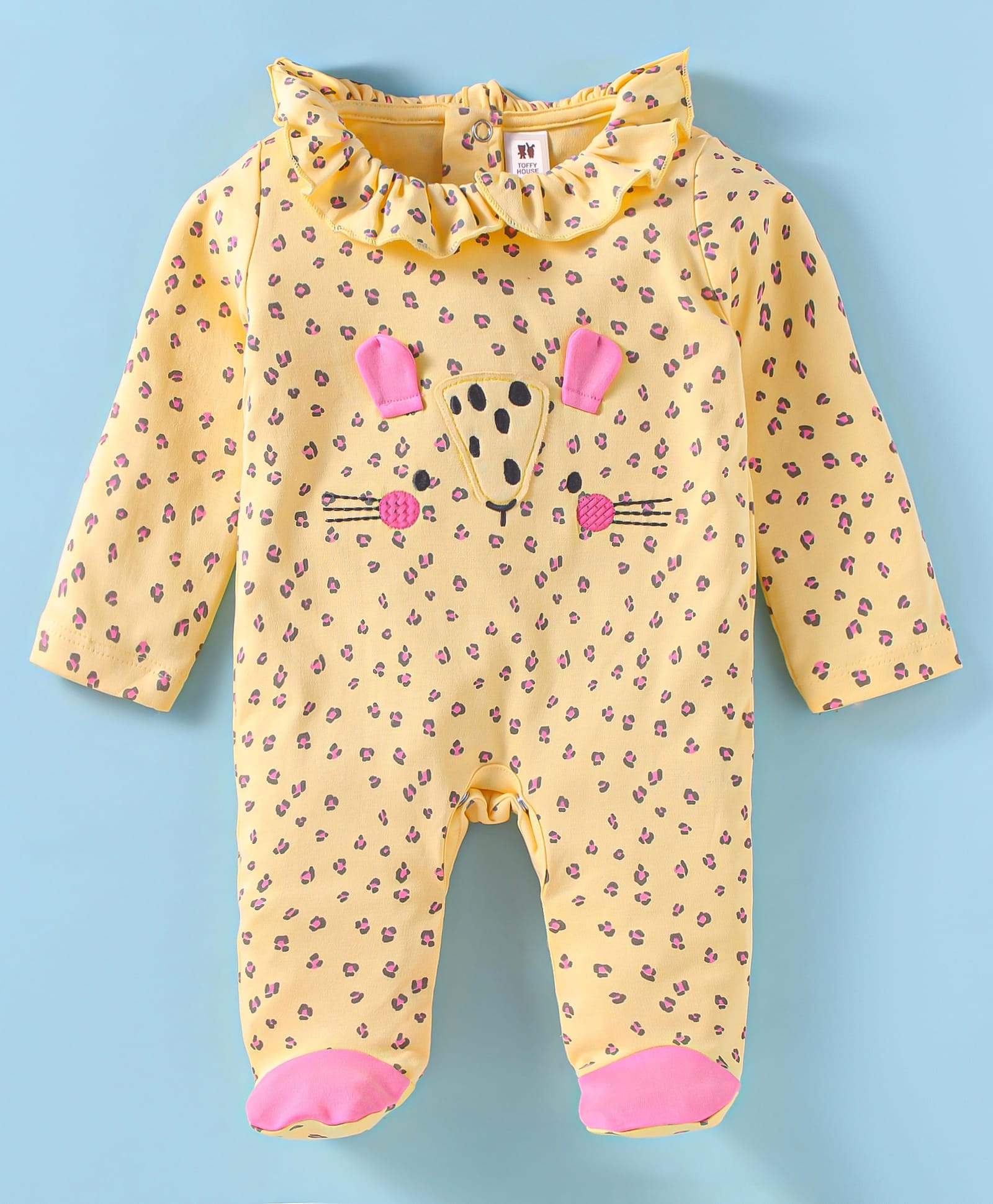 ToffyHouse 100% Cotton Knit Full Sleeves Romper with 3D Applique - Lemon Yellow-image-32
