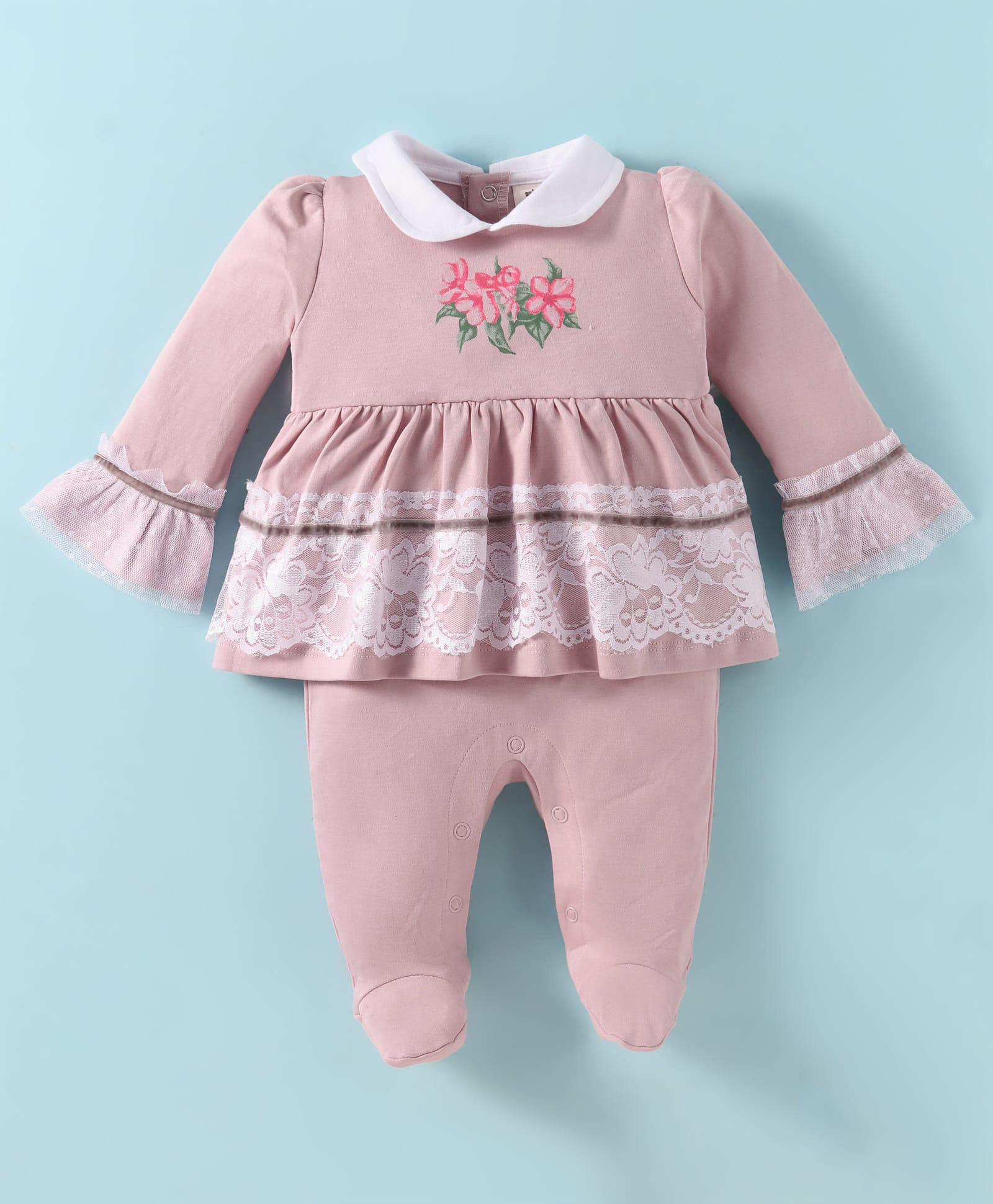 ToffyHouse Interlock Knit Full Sleeves Romper With Floral Print - White-image-46
