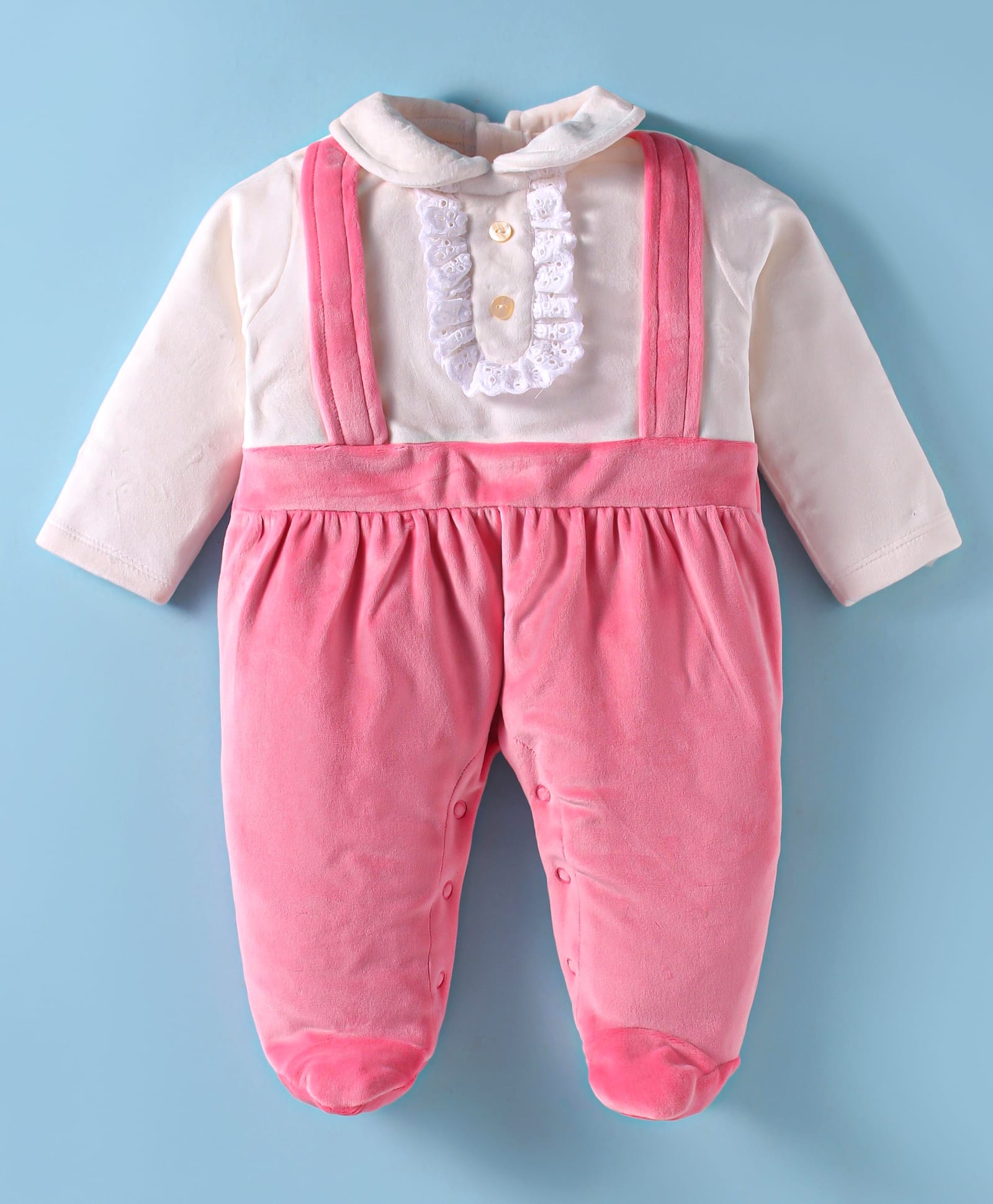 ToffyHouse 100% Cotton Knit Full Sleeves Romper with Lace Detailing - Pink-image-13