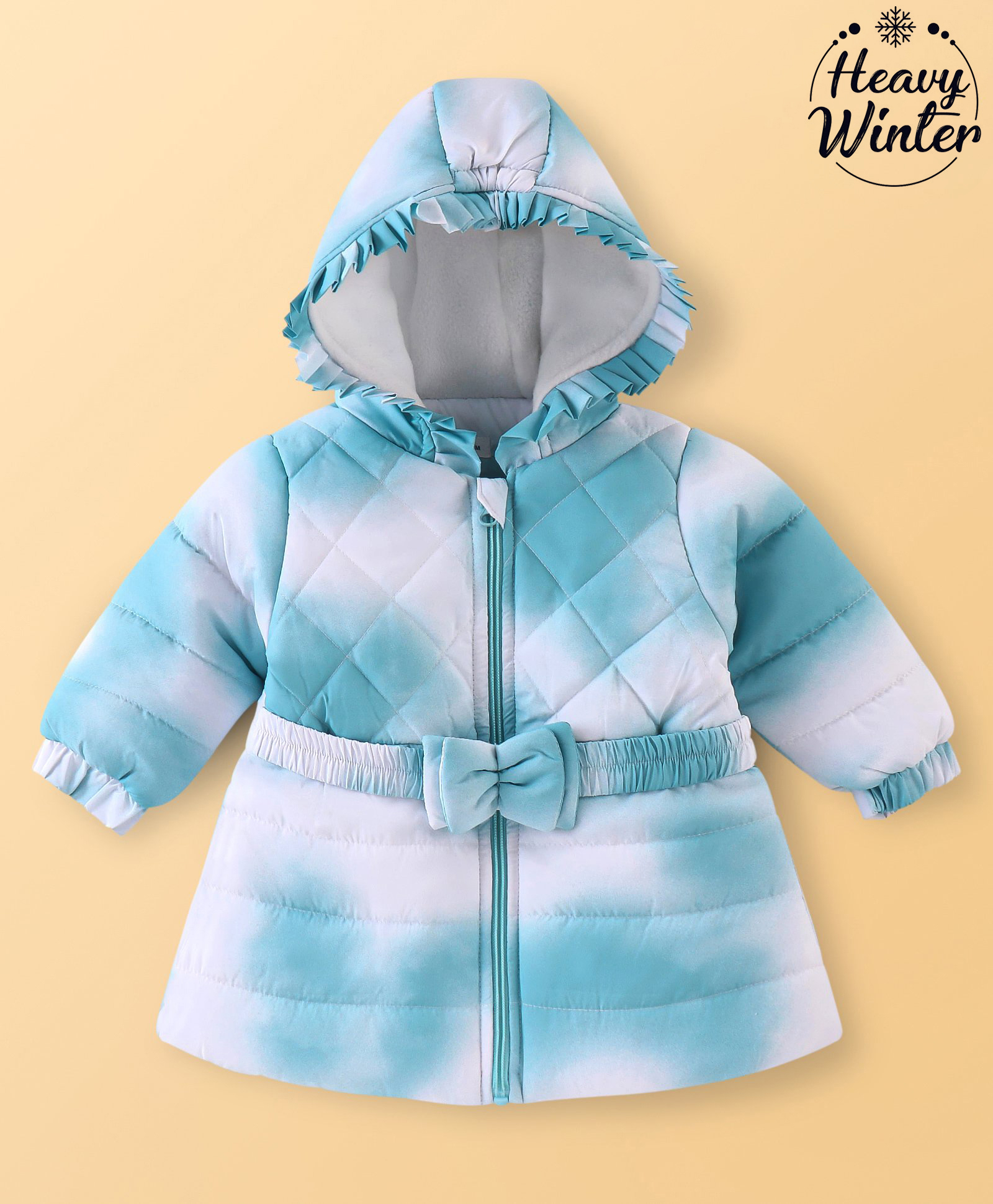 Babyoye Full Sleeves Front Open Hooded Padded Jacket Tie & Dye Print -White & Blue-image-17