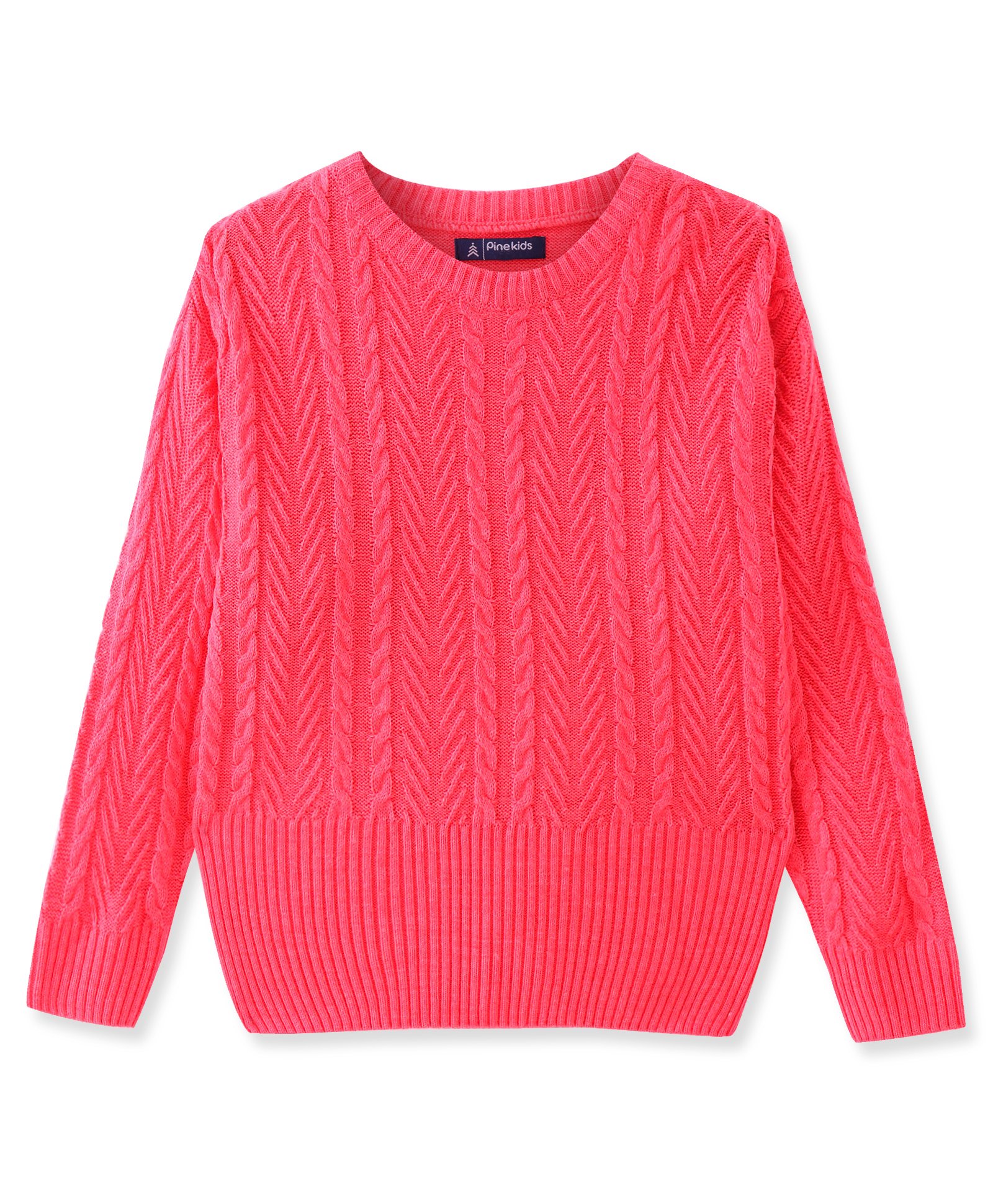 Pine Kids Knitted Full Sleeves Pullover With Cable Knit Design - Neon Pink-picture-30