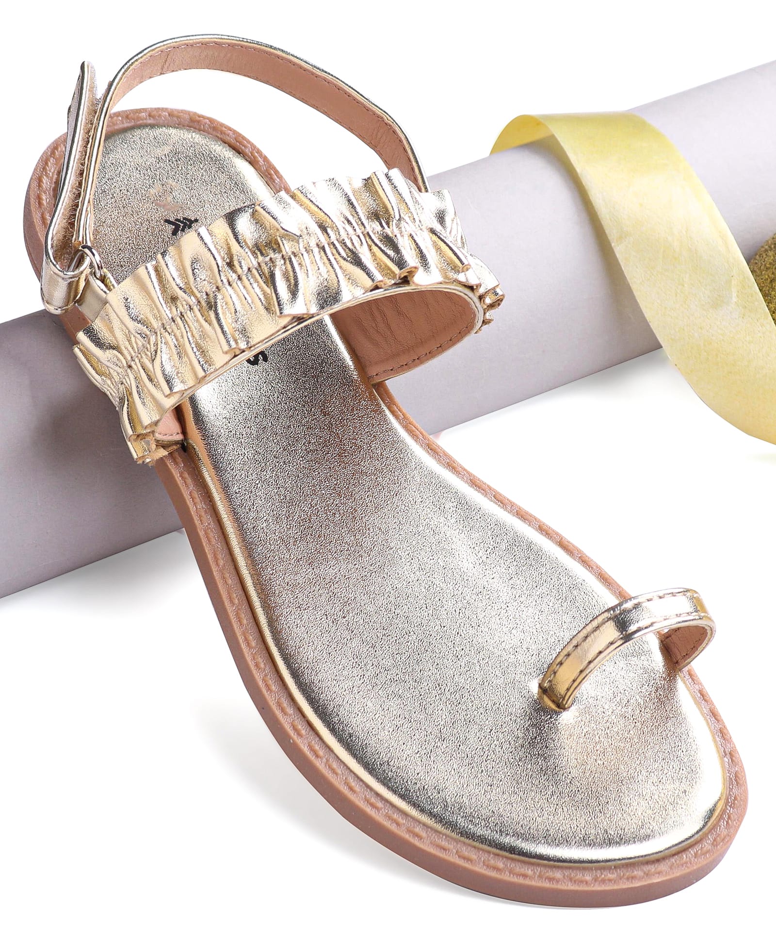 Pine Kids Velcro Closure Sandals With Glossy Finish - Golden-picture-14