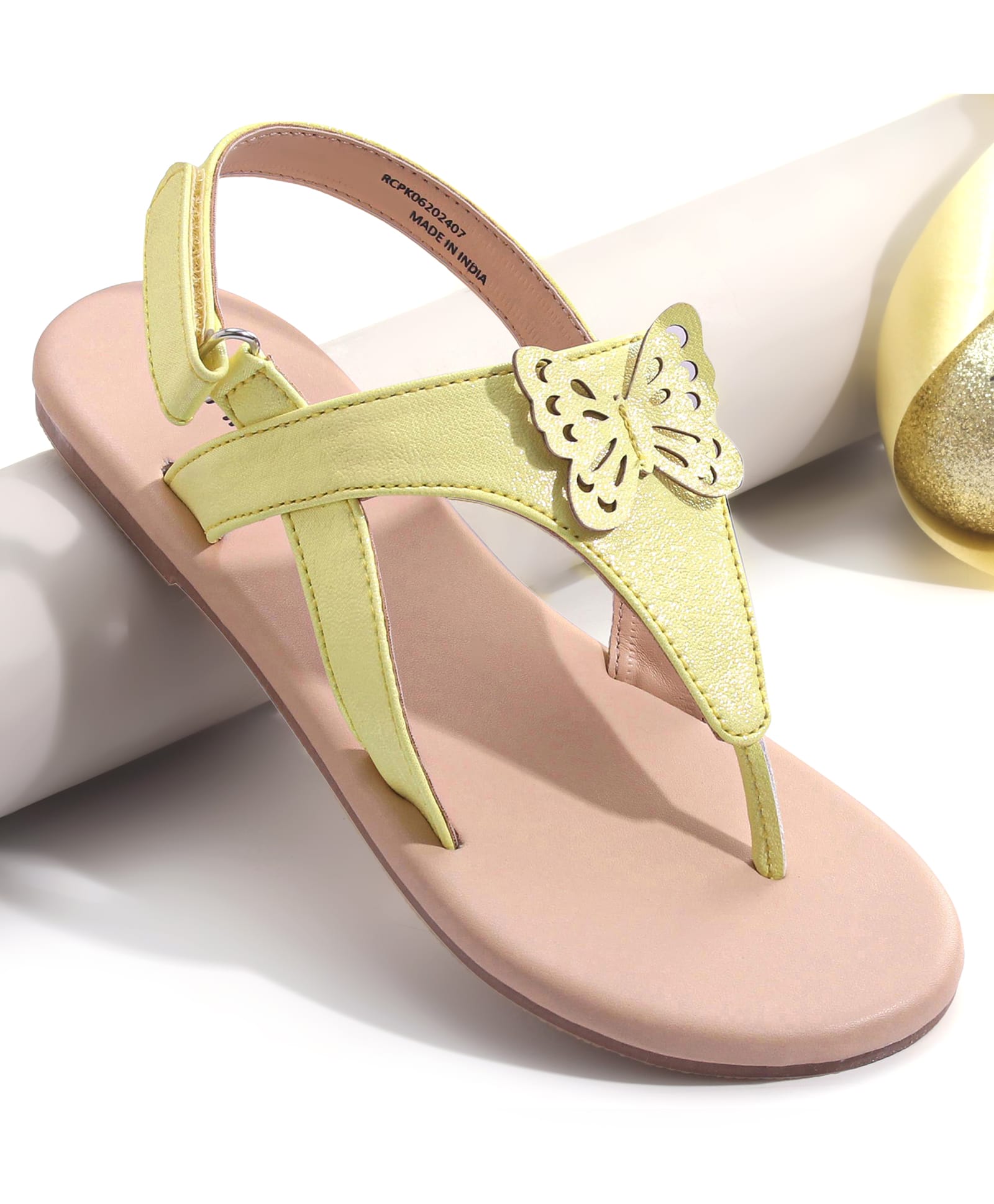 Pine Kids Sandals with Velcro Closure & Butterfly Applique - Yellow-picture-19