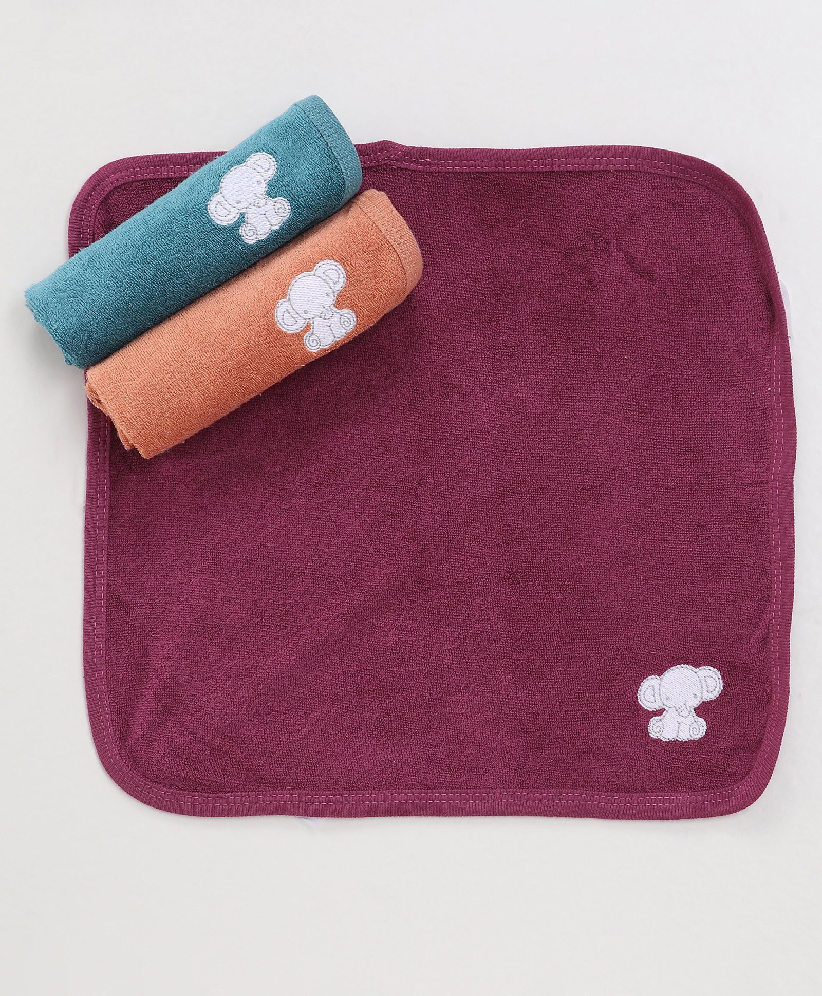 Simply Terry Knit Hand & Face Towels with Elephant Embroidery L 30.5 x B 30.5 cm Pack of 3 - Multicolor-image-23