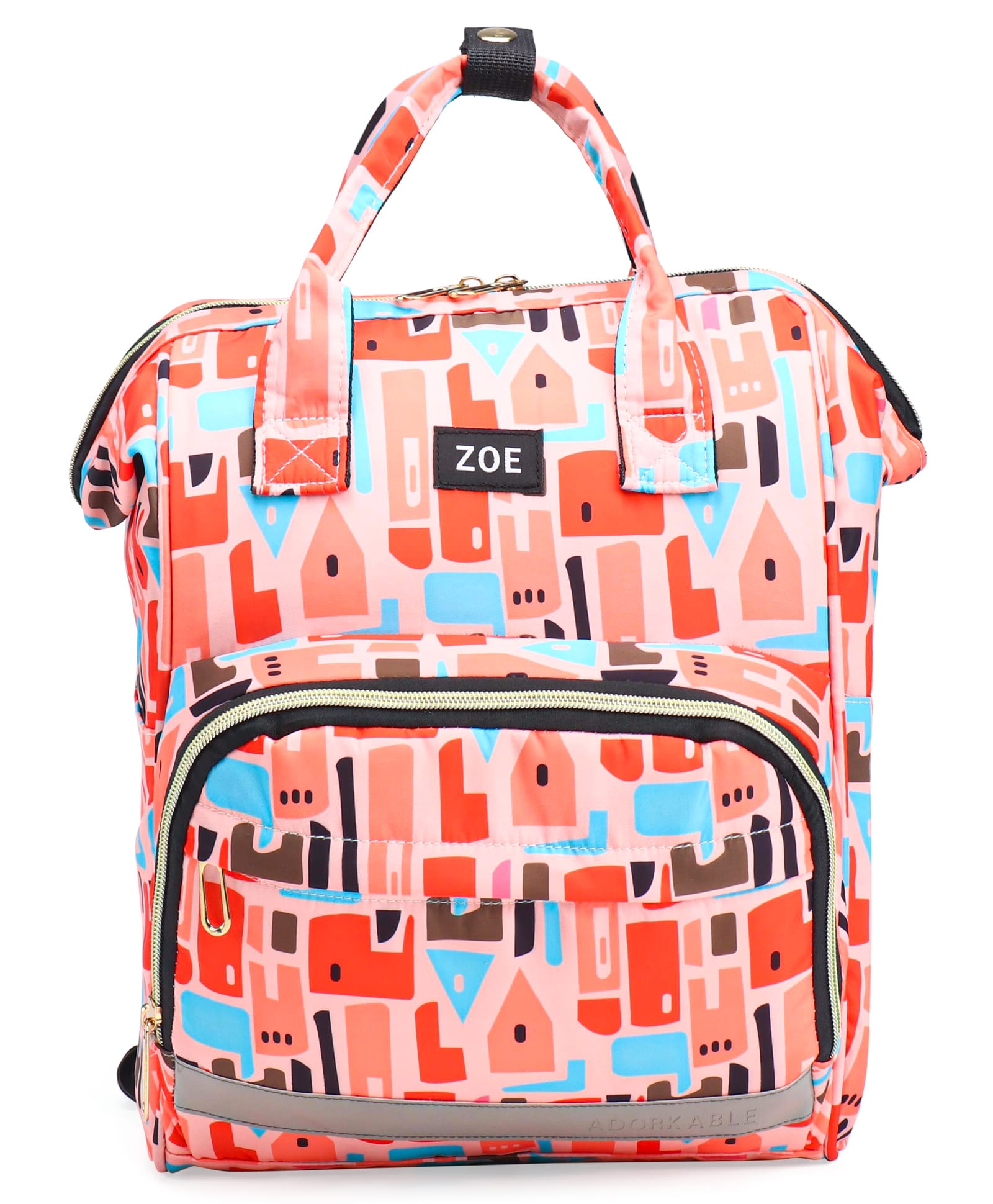 ZOE Printed Multifunctional Water Resistant Diaper Backpack -Peach-picture-10