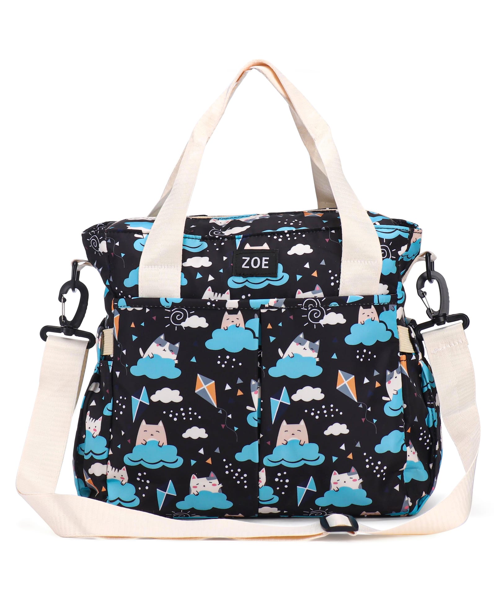 Zoe Multipurpose Cat Printed Tote Diaper Bag - Black-image-14