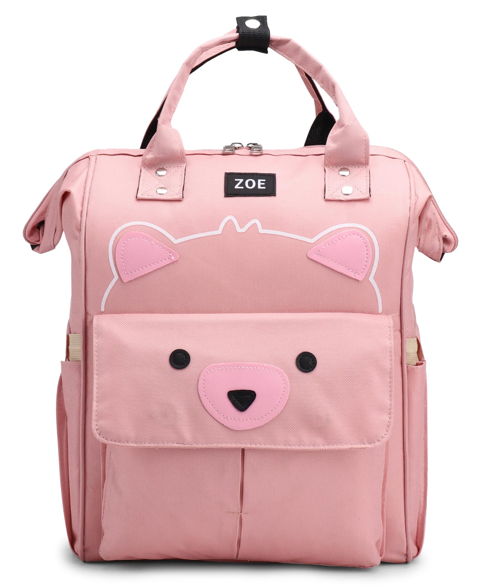 Zoe Multistorage Bear Printed Travel Friendly Diaper Backpack- Pink-image-11