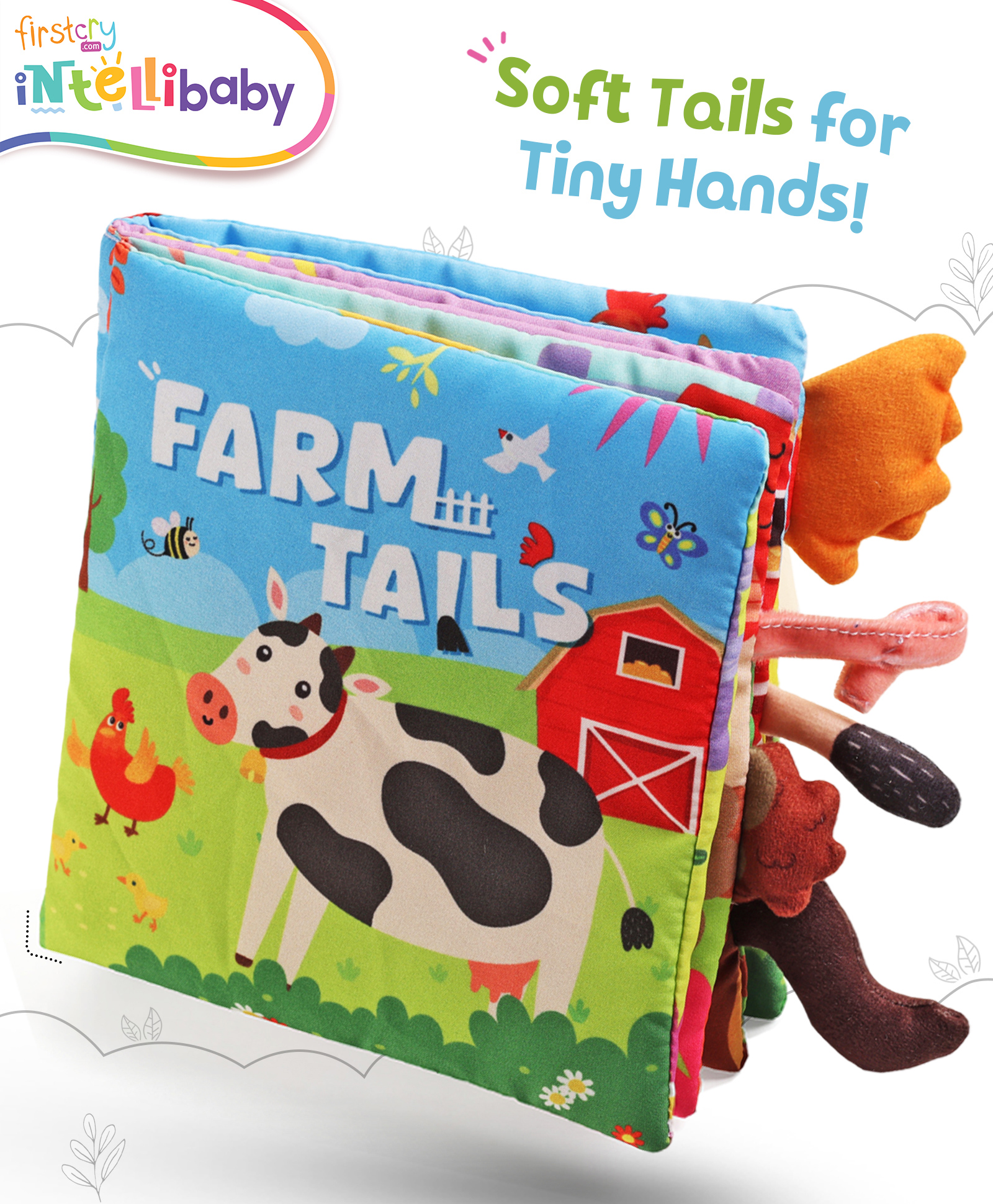 Intellibaby Farm Tails Sensory Book | Children's Tail Cloth Book | Soft & Safe | Tear Resistant Books | Early Educational Toy for Boys & Girls | Ideal for Gifting