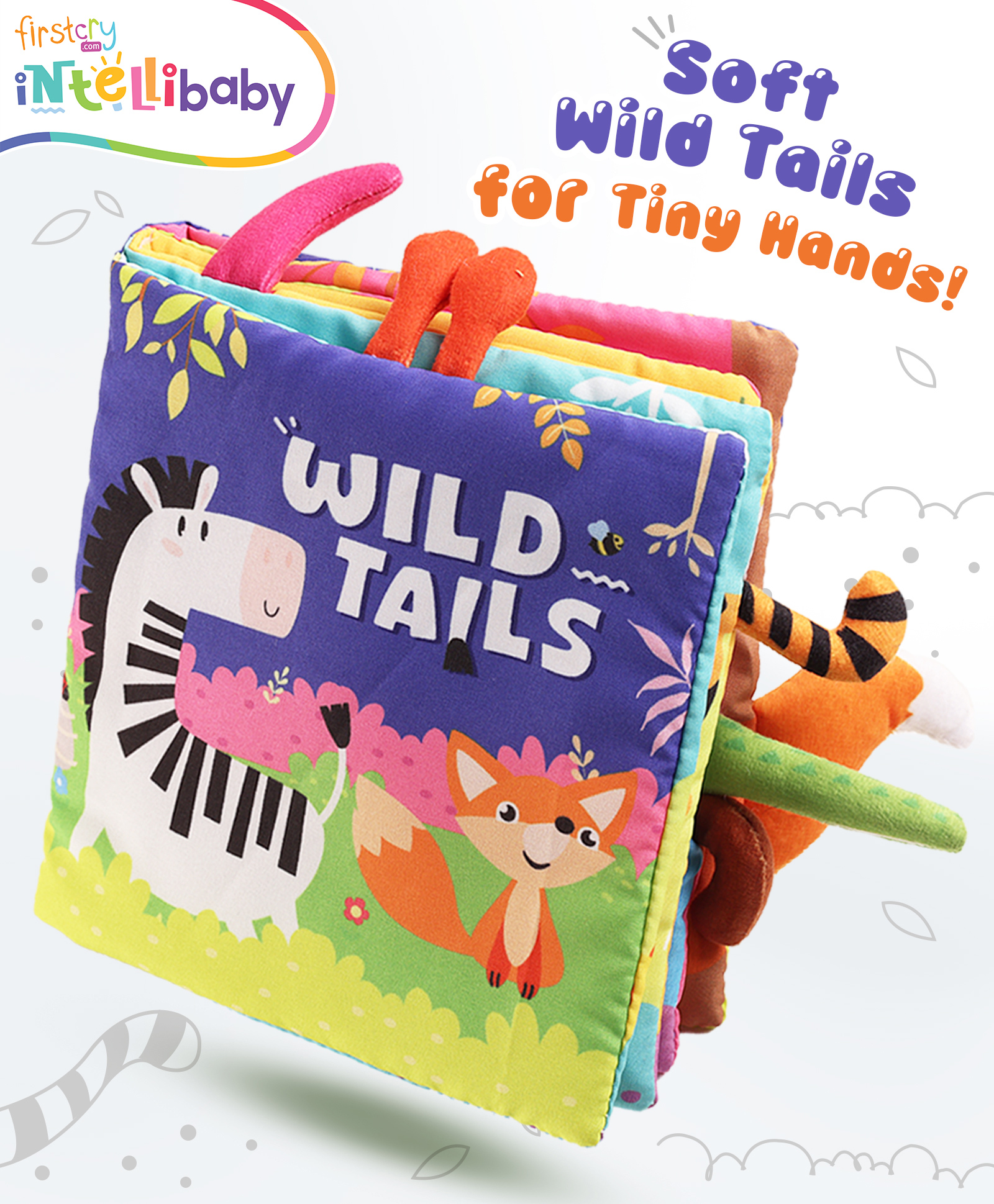 Intellibaby Wild Tails Sensory Book | Children's Tail Cloth Book | Soft & Safe | Tear Resistant Books | Early Educational Toy for Boys & Girls | Ideal for Gifting