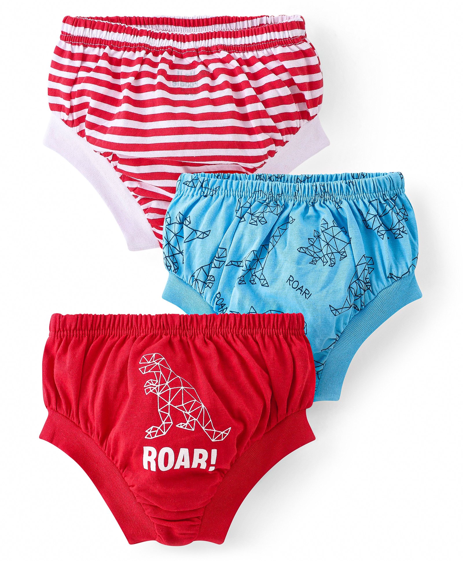 Doodle Poodle 100% Cotton Knit Briefs with Striped & Dino Print Pack of 3 - Blue & Red-picture-41