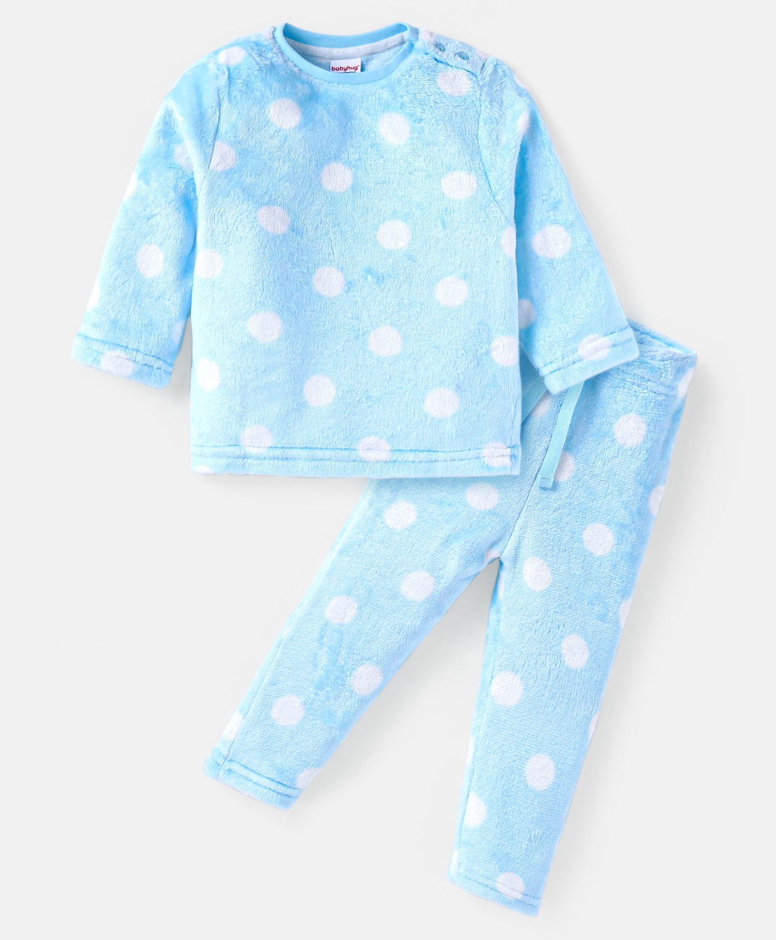 Babyhug Full Sleeves Winter Wear Co-Ord Set With Polka Dots Print - Sky Blue-image-34