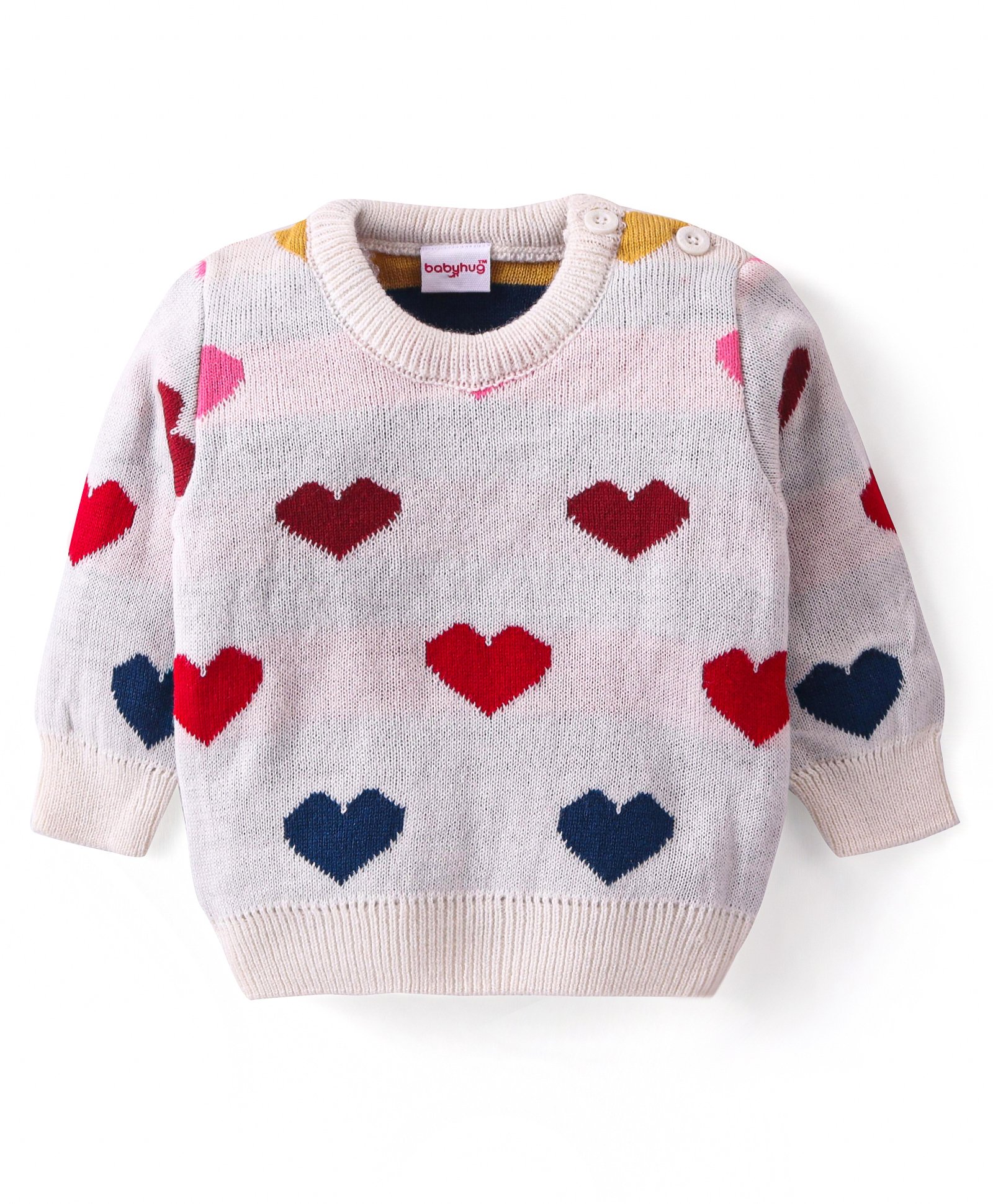 Babyhug Knitted Full Sleeves Pullover Sweater With Hearts Design - Multicoour-picture-16