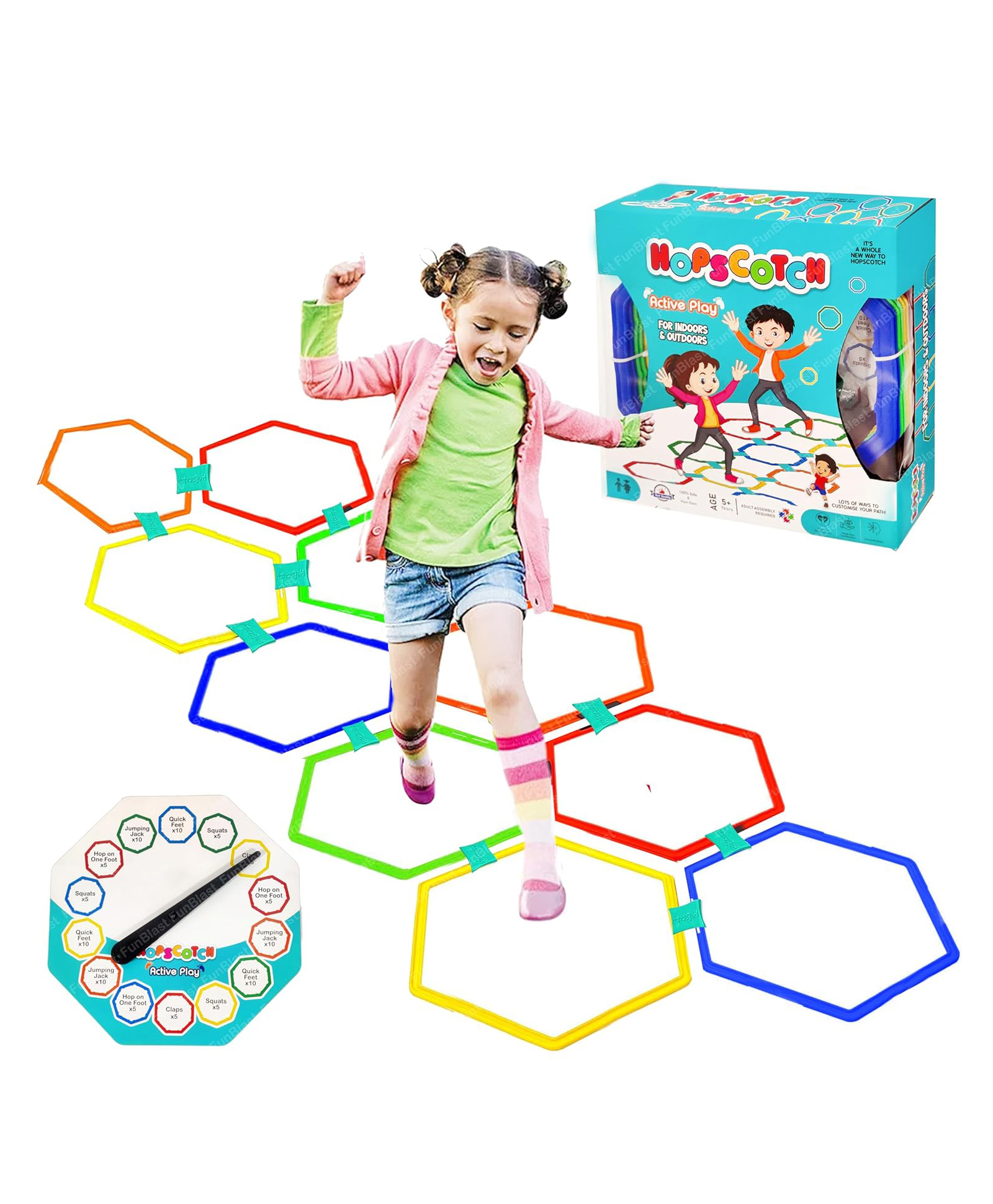 Bunie Hopscotch Kids Game  10 Rings and 12 Connectors, 1 Spinner Board-picture-16