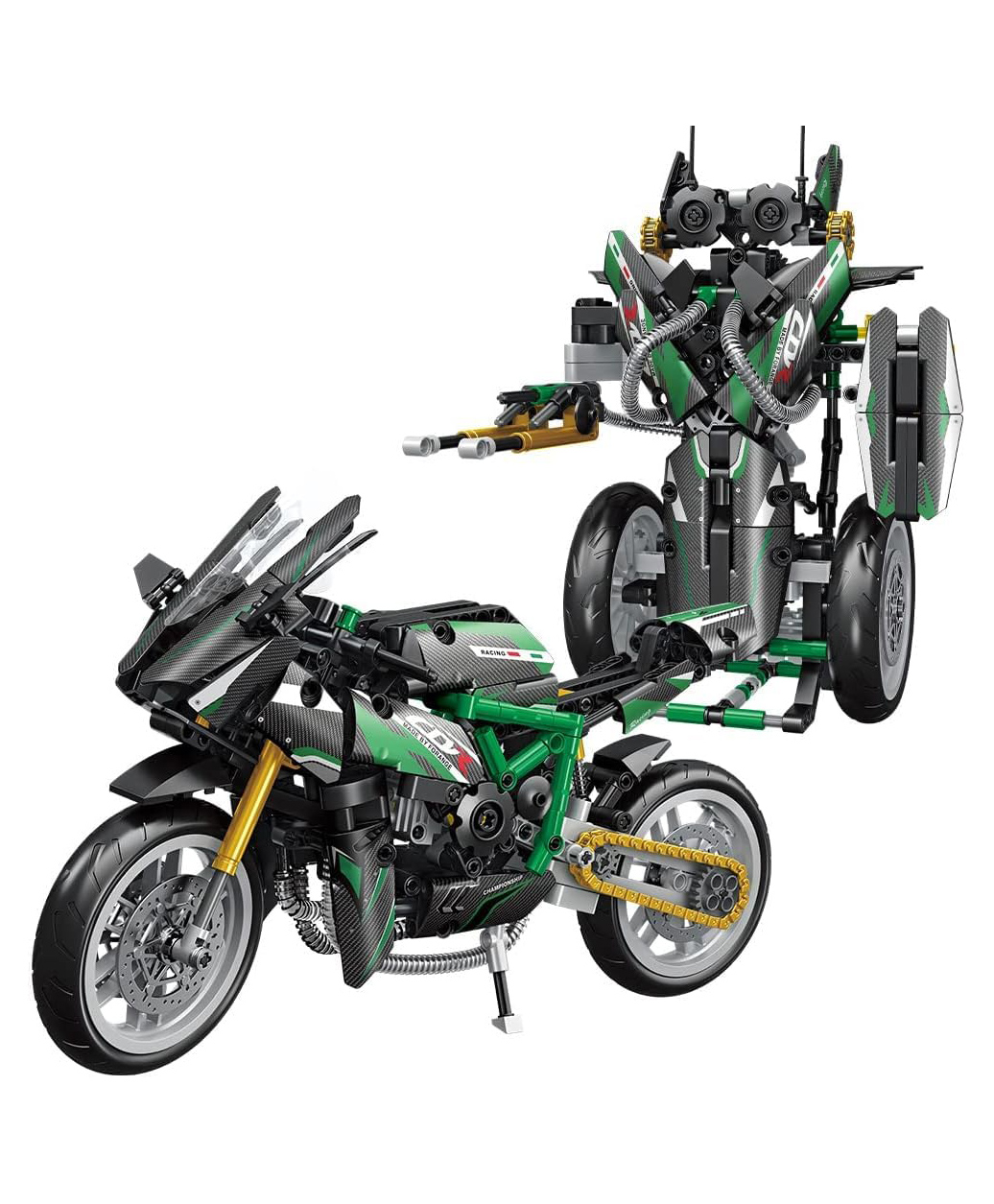 Bunie 515 Pieces 2 in 1 Deformed Motorcycle Robot Building & Assembling Play Set - Green-image-27