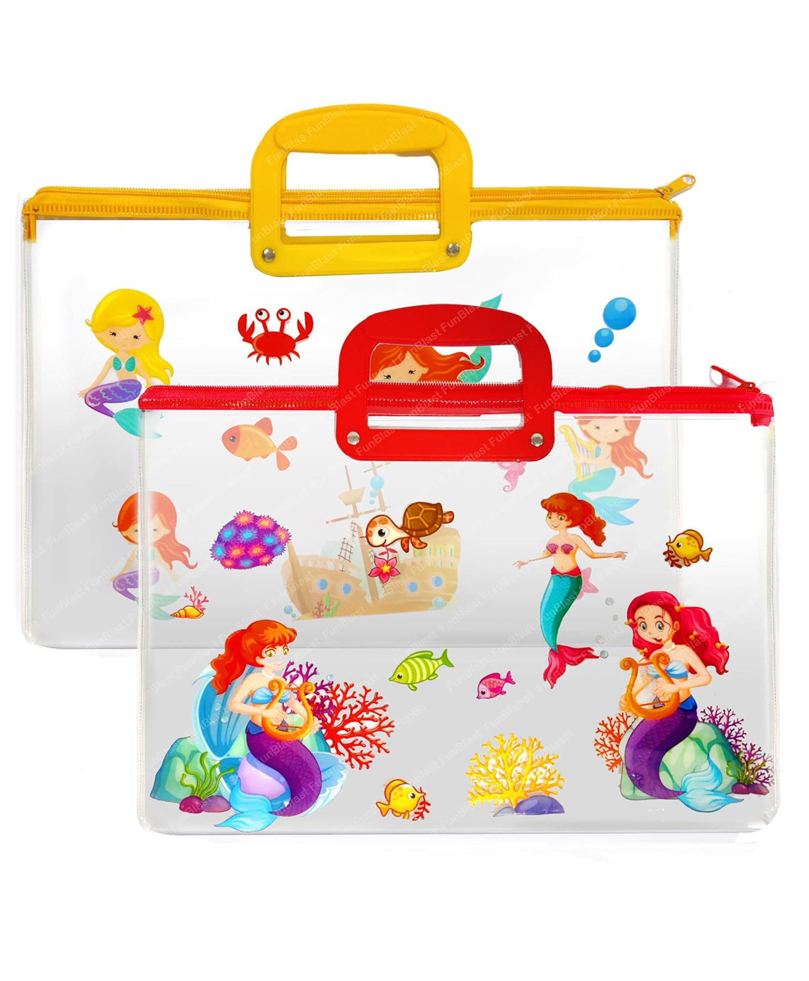 Bunie Mermaid Print Transparent Folder Bag with Handle  Pack of 2 (Random Color)-image-25
