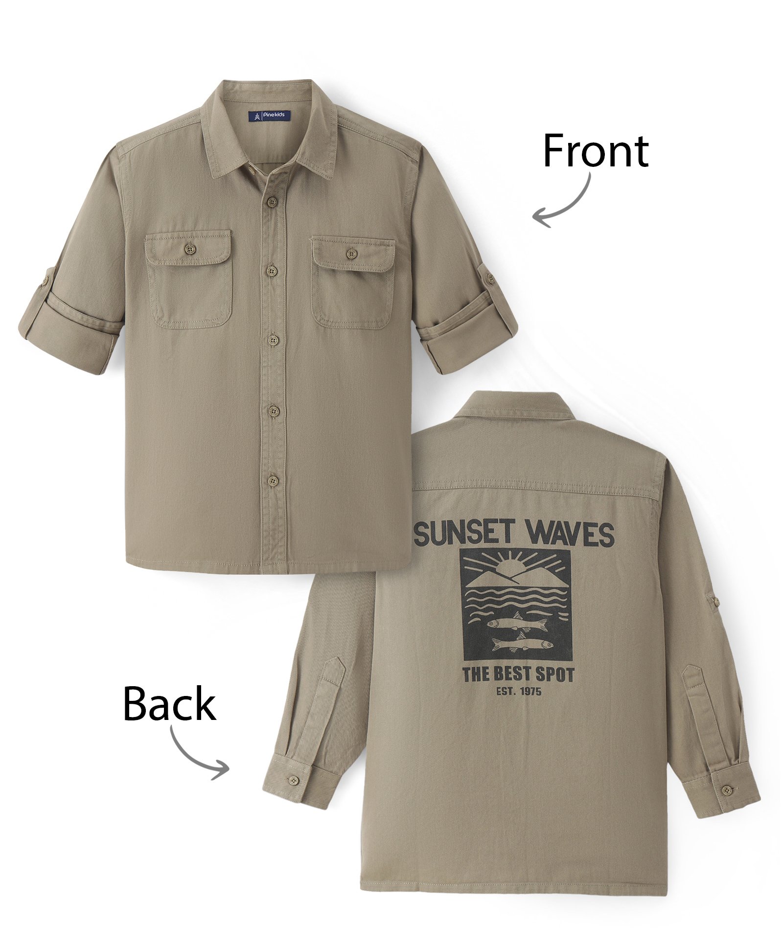 Pine Kids Cotton Woven Full Sleeves Solid Color Shirt - Tan-picture-29