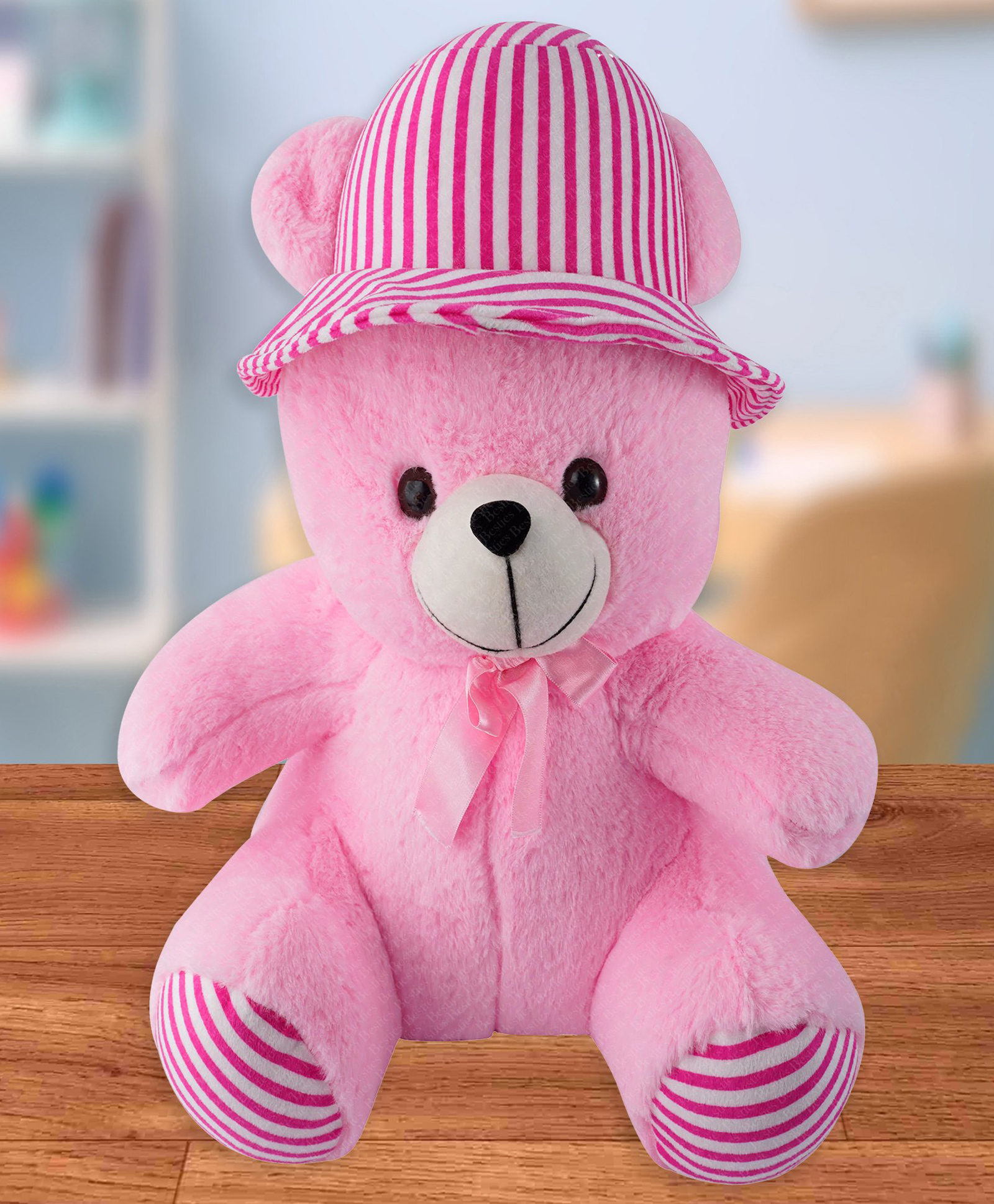Besties Teddy Bear Wearing Cap Soft Toy Pink - Height 40 cm-picture-25
