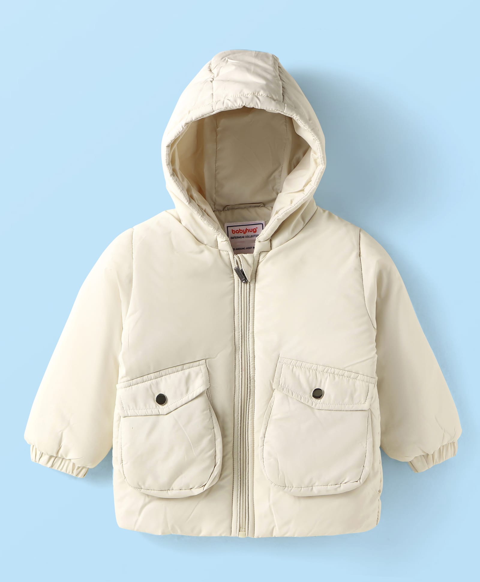 Babyhug Woven Full Sleeves Solid Color Hooded Padded Jacket - Cream-picture-32