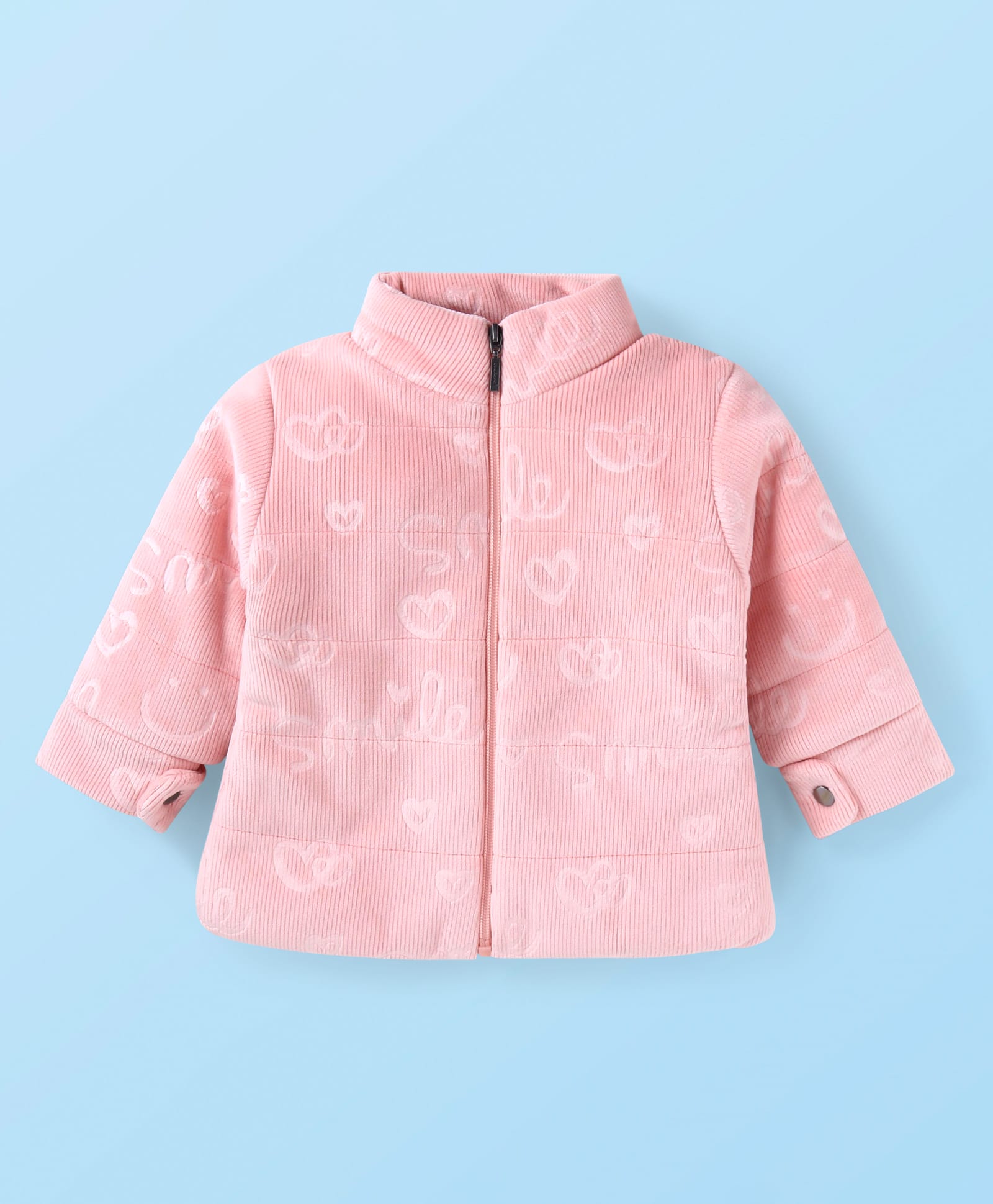 Babyhug Woven Full Sleeves Winter Jacket with Text Print - Pink-image-22