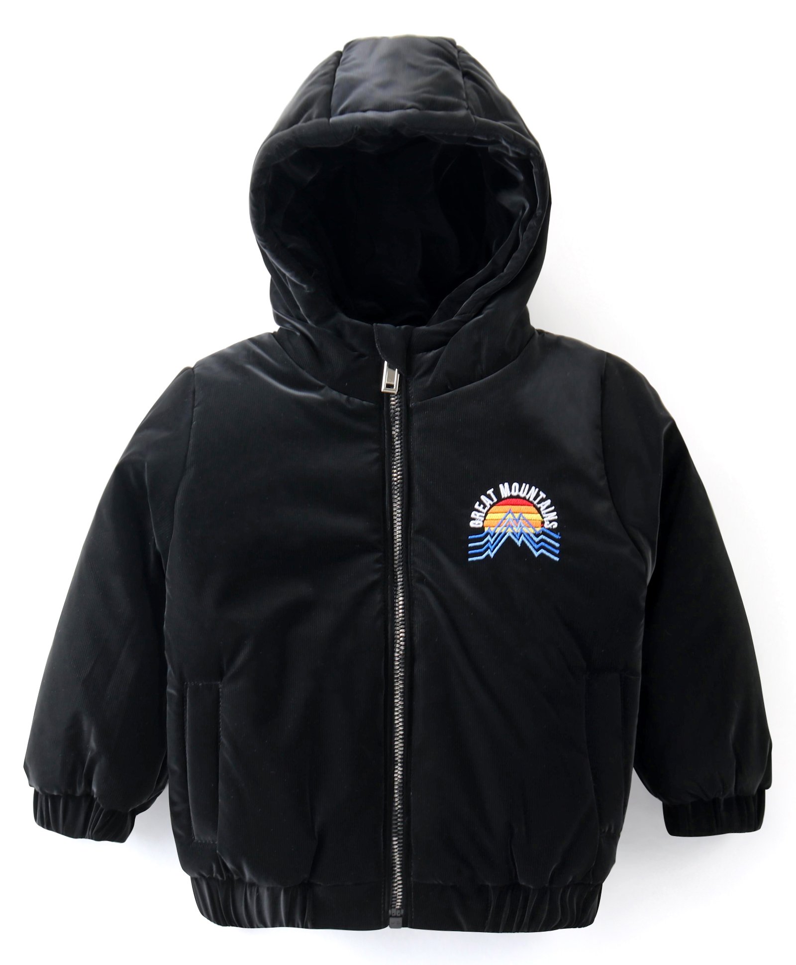 Babyhug Full Sleeves Hooded Jacket with Mountains Embroidery - Black-image-17