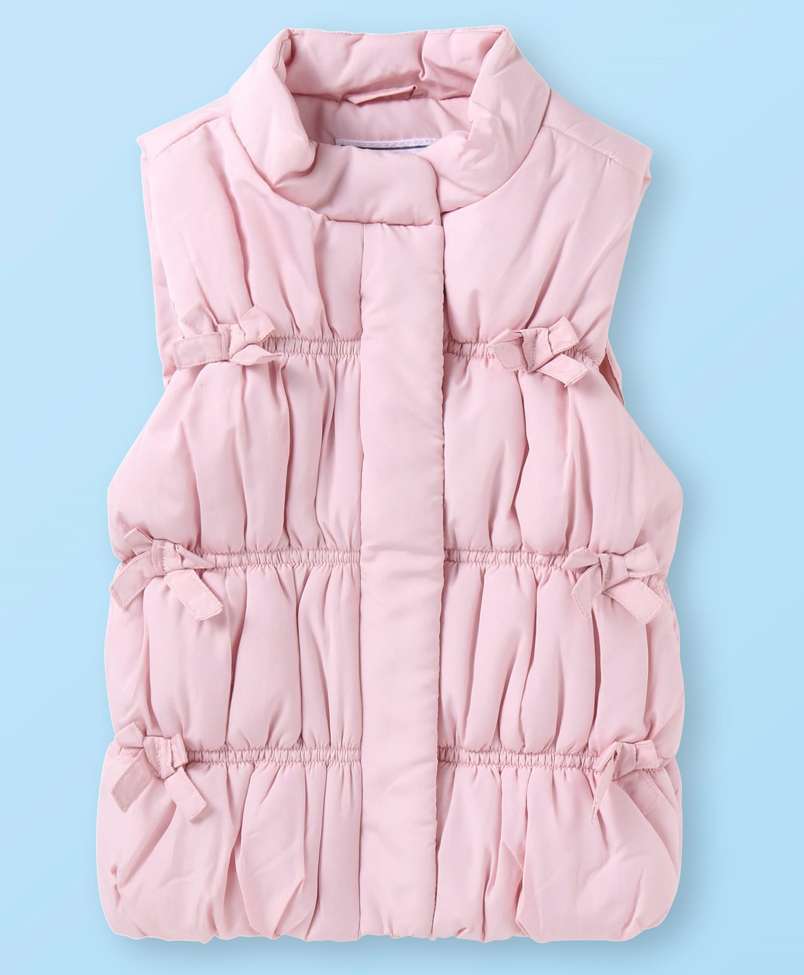 BabyhugWoven Sleeveless Padded Winter Jacket withPockets - Pink-image-11