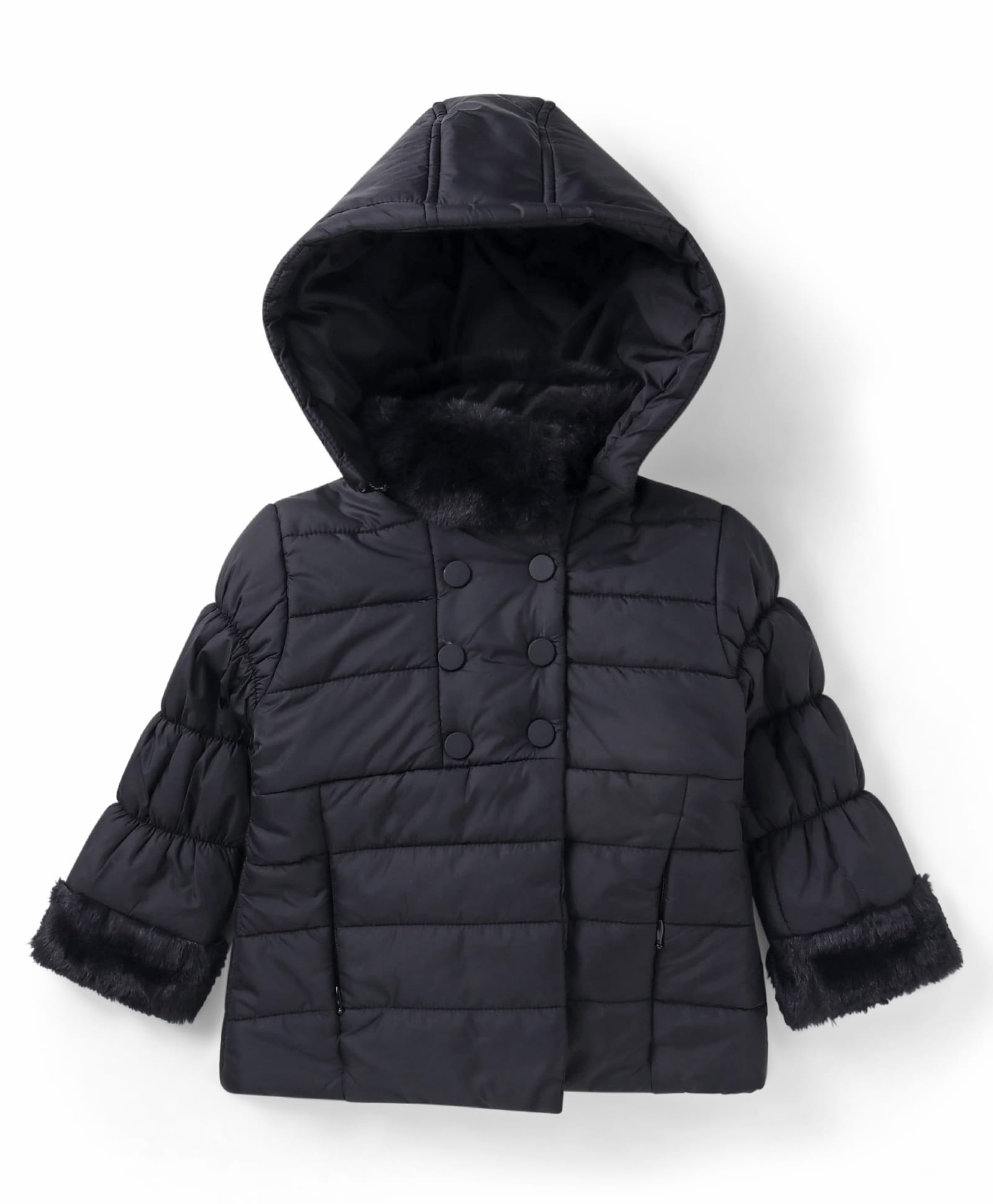 babyhug Babhug Woven FullSleeves Solid Color Padded Quilted Jacket with Detachable Hood - Black-picture-24