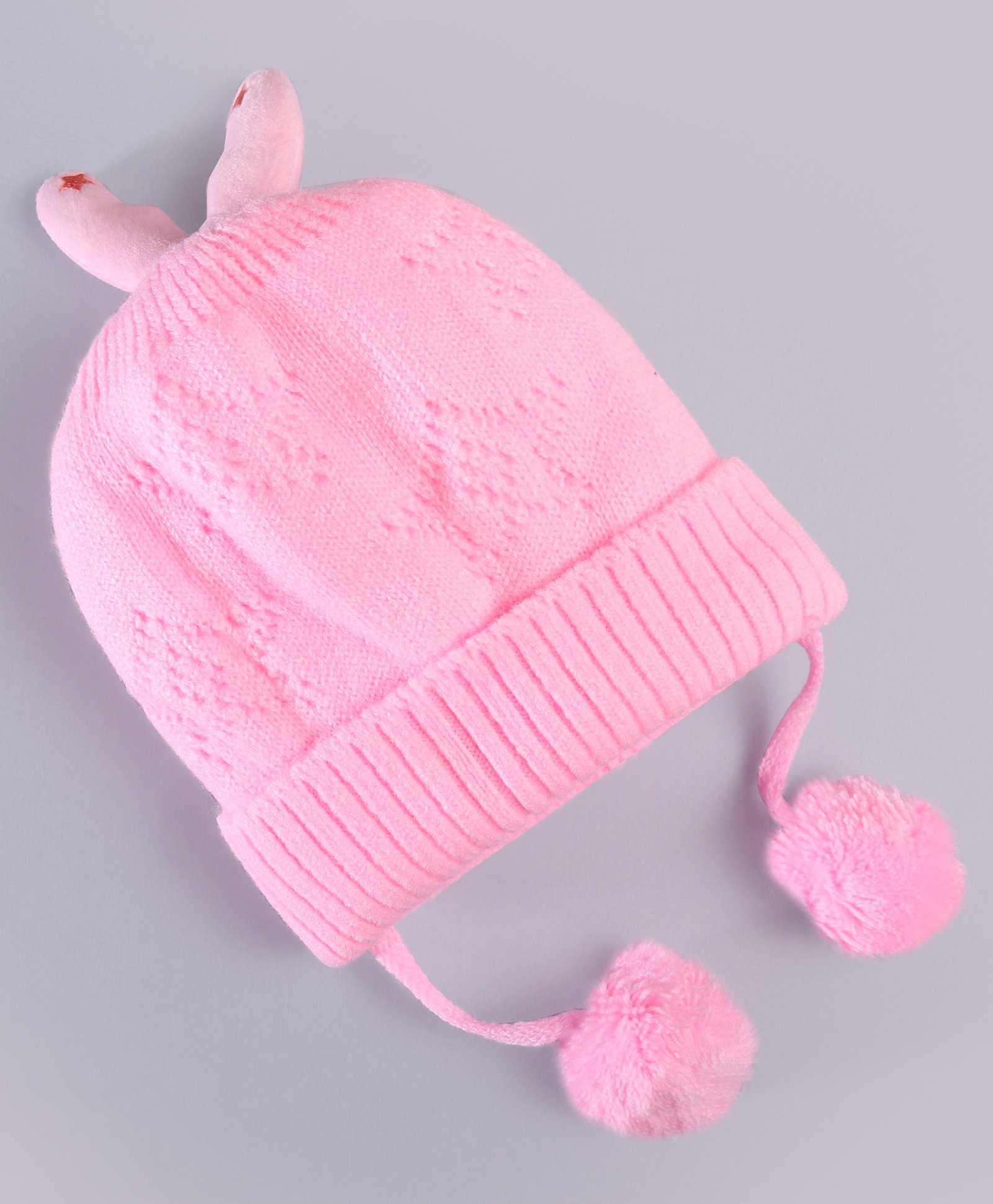 Babyhug Woollen Knitted Caps with Applique & Pom Pom - Pink-picture-11