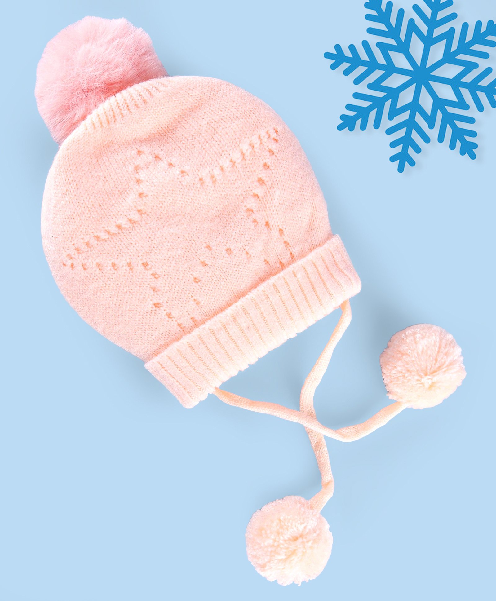 Babyhug Wollen Caps with Pom Pom- Peach-picture-17