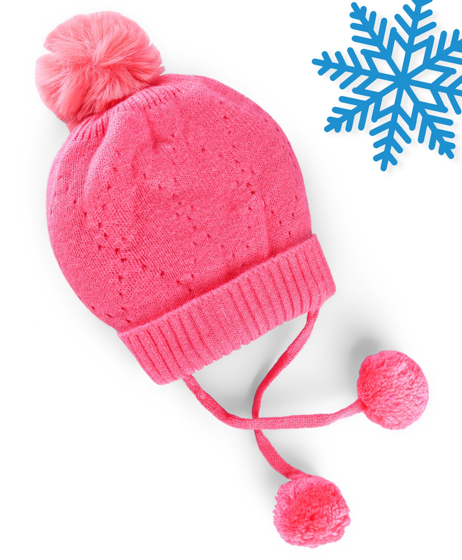 Babyhug Woollen Tie Knot Cap with Pom Pom - Dark Pink-picture-13