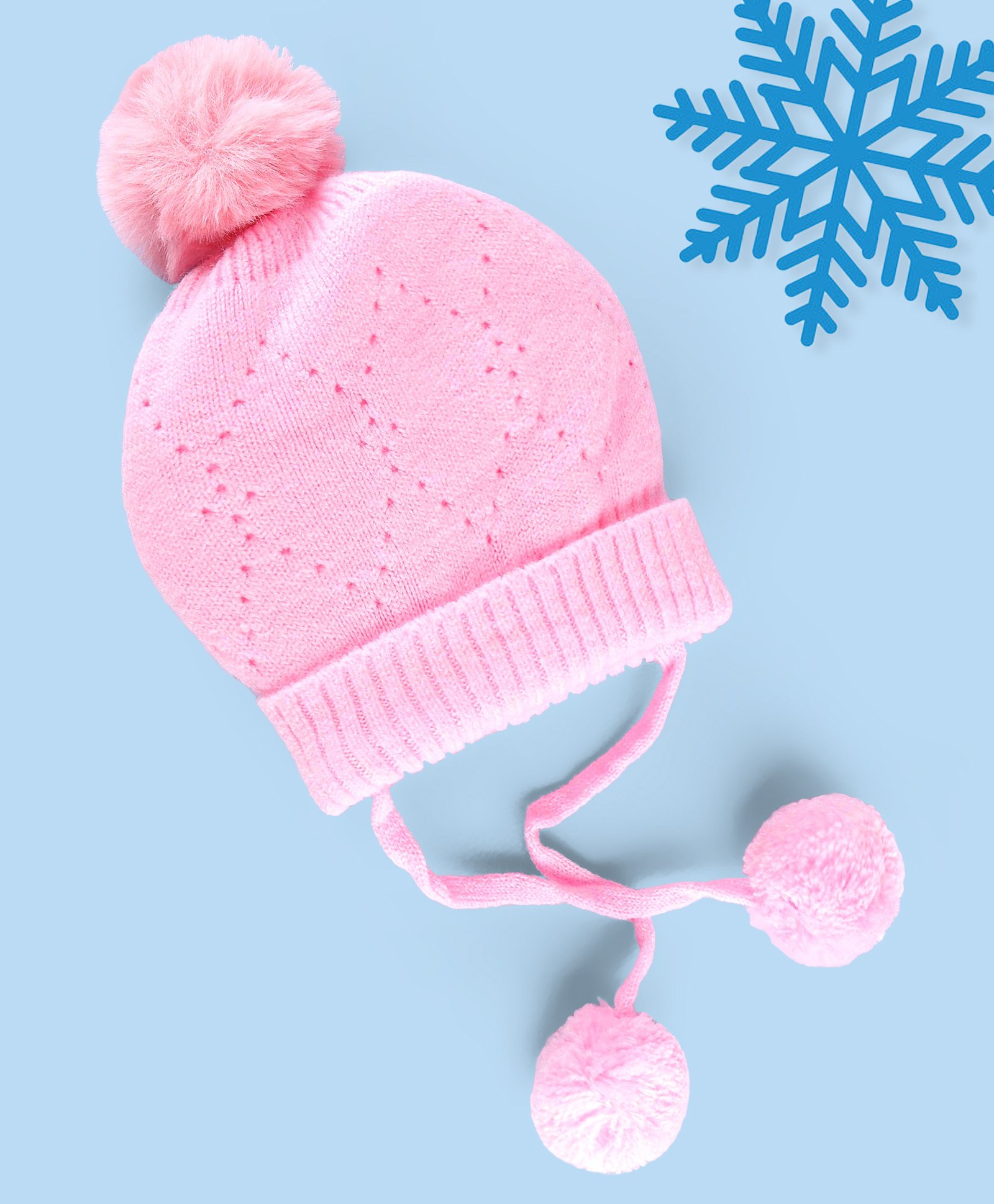 Babyhug Woollen Tie Knot Cap with Pom Pom - Pink-picture-14