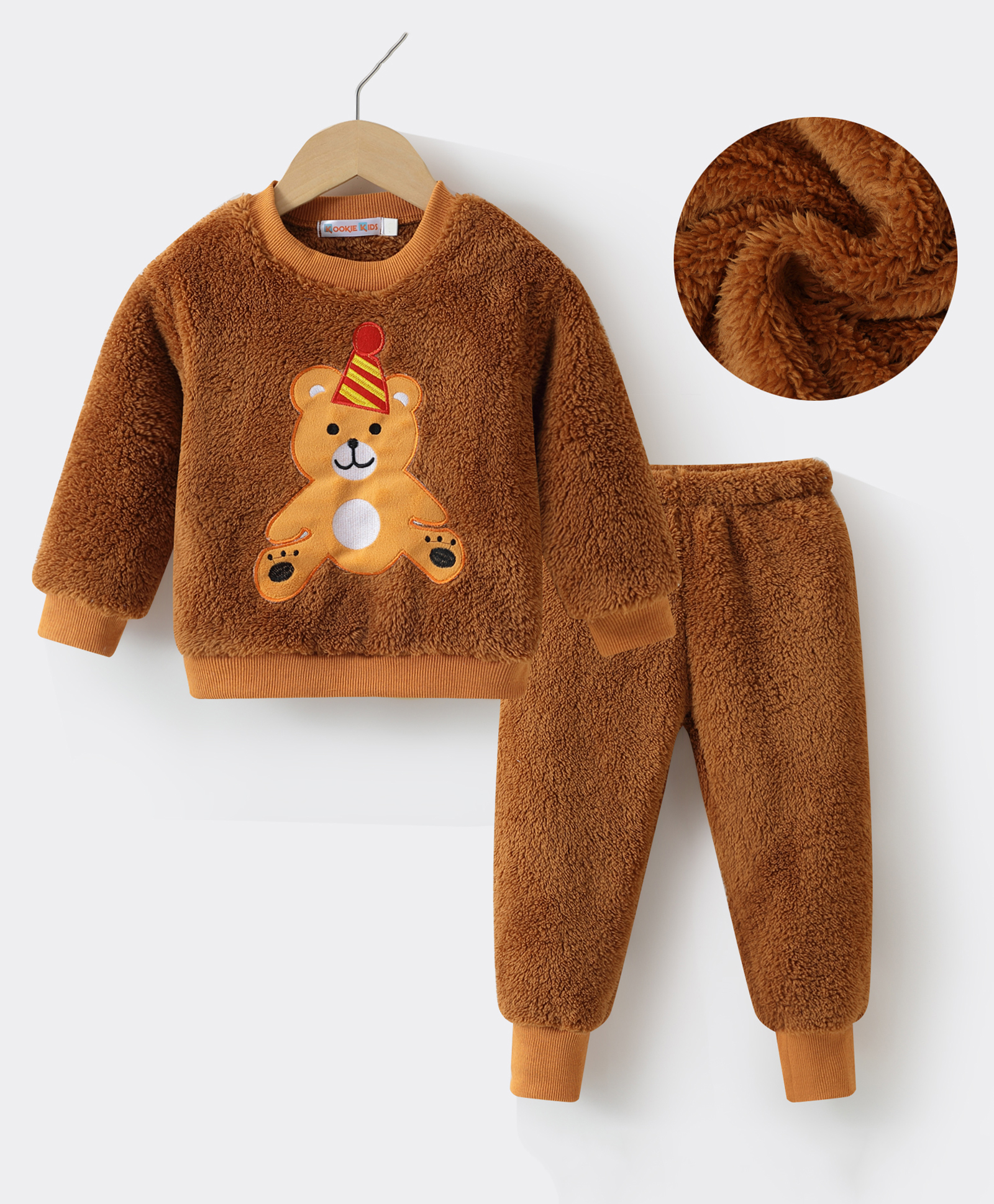 Kookie Kids Full Sleeves Winter Wear Suit With Teddy Applique - Brown-image-8