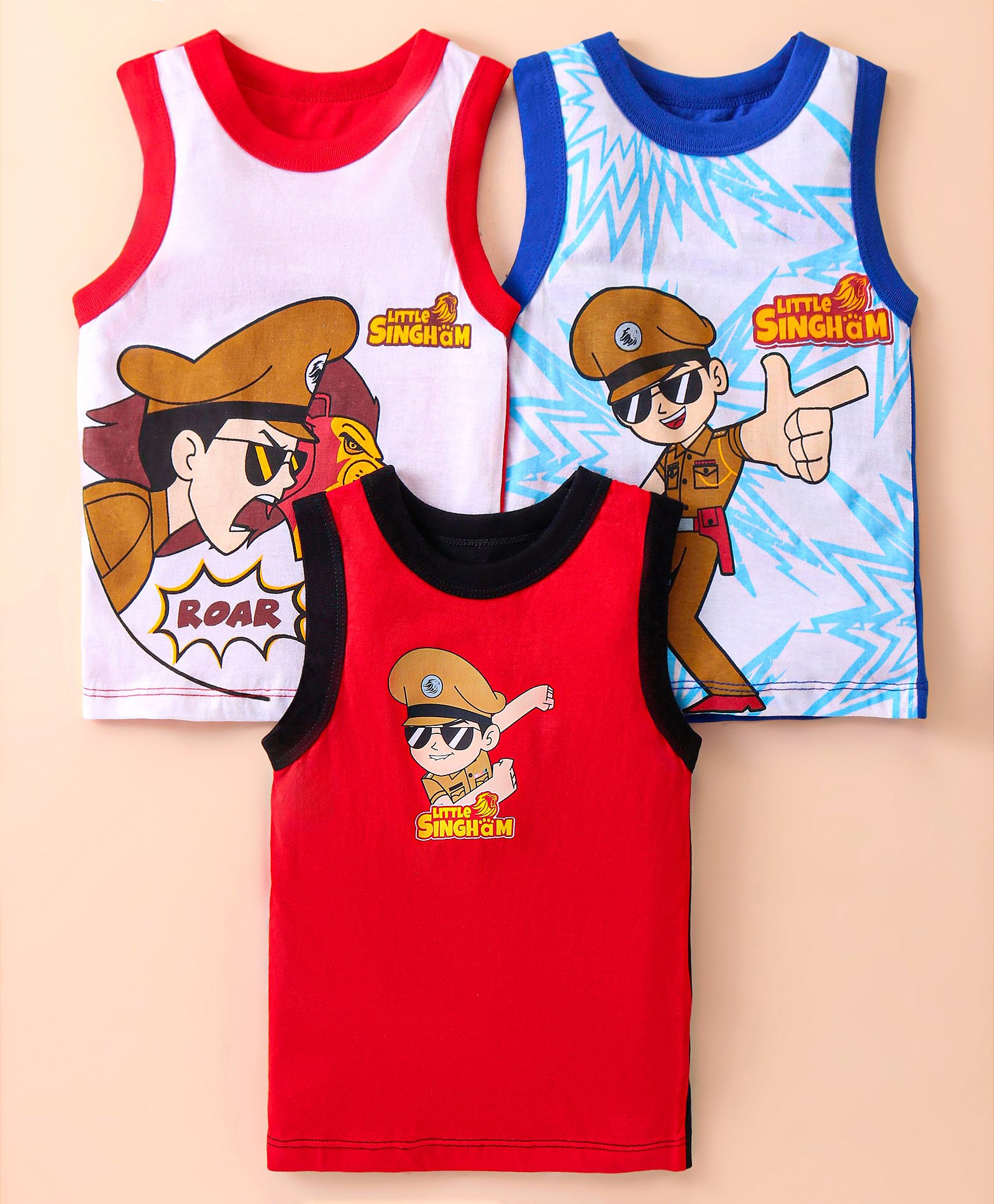 Bodycare Sleeveless  Vests With Little Singham Print Pack of 3 (Color May Vary)-image-31