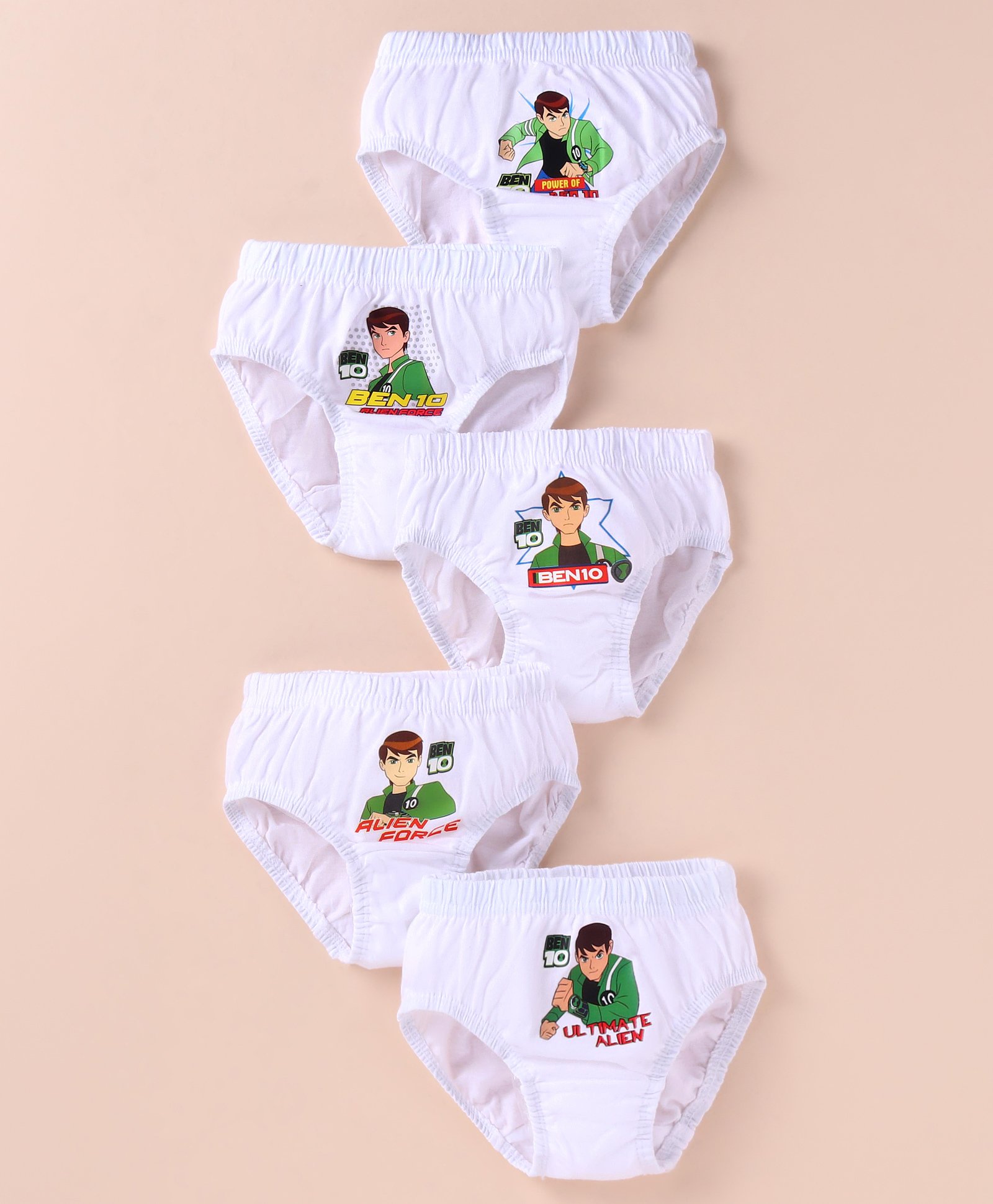 Bodycare Cotton Knit Briefs withBen 10 Graphics Pack of 5 - White-image-48