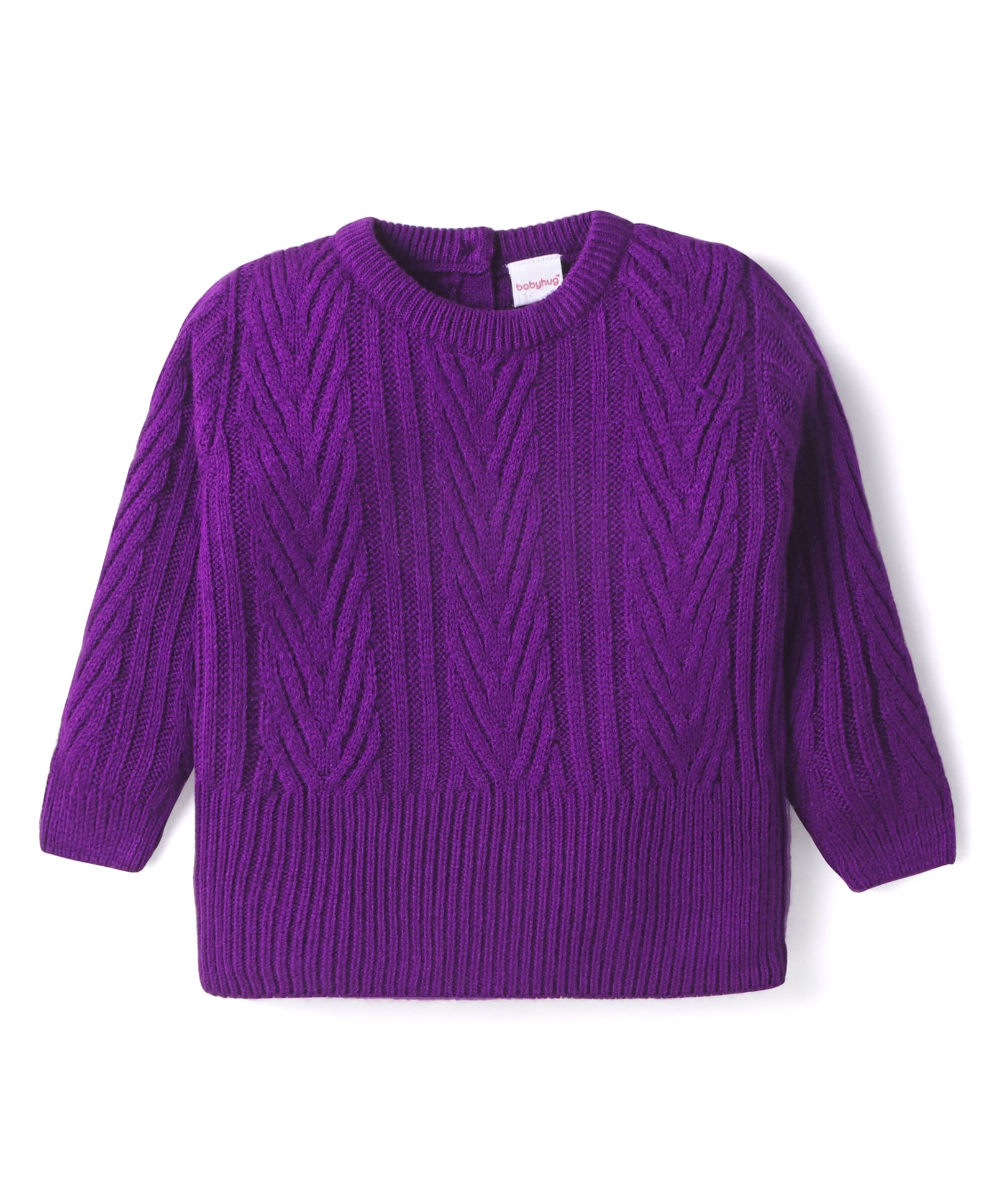 Babyhug Knitted Full Sleeves Solid Colour Pullover Sweater With Cable Knit Design - Purple-picture-14
